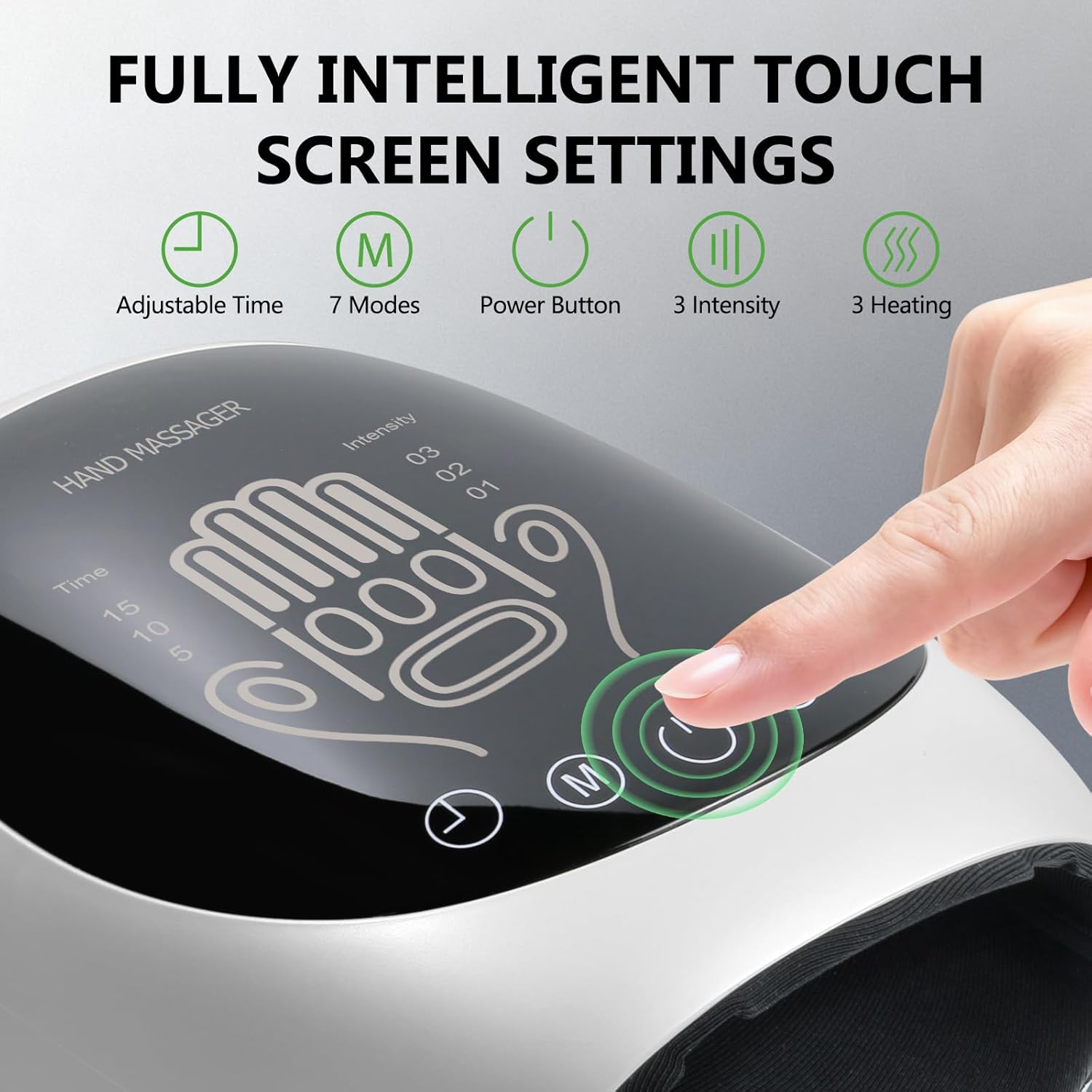 Hand Massager with Heat and Compression for Arthritis Pain Relief, with 5-Finger Individual Therapy, Fits All Hand Sizes,Rechargeable & Portable (White)