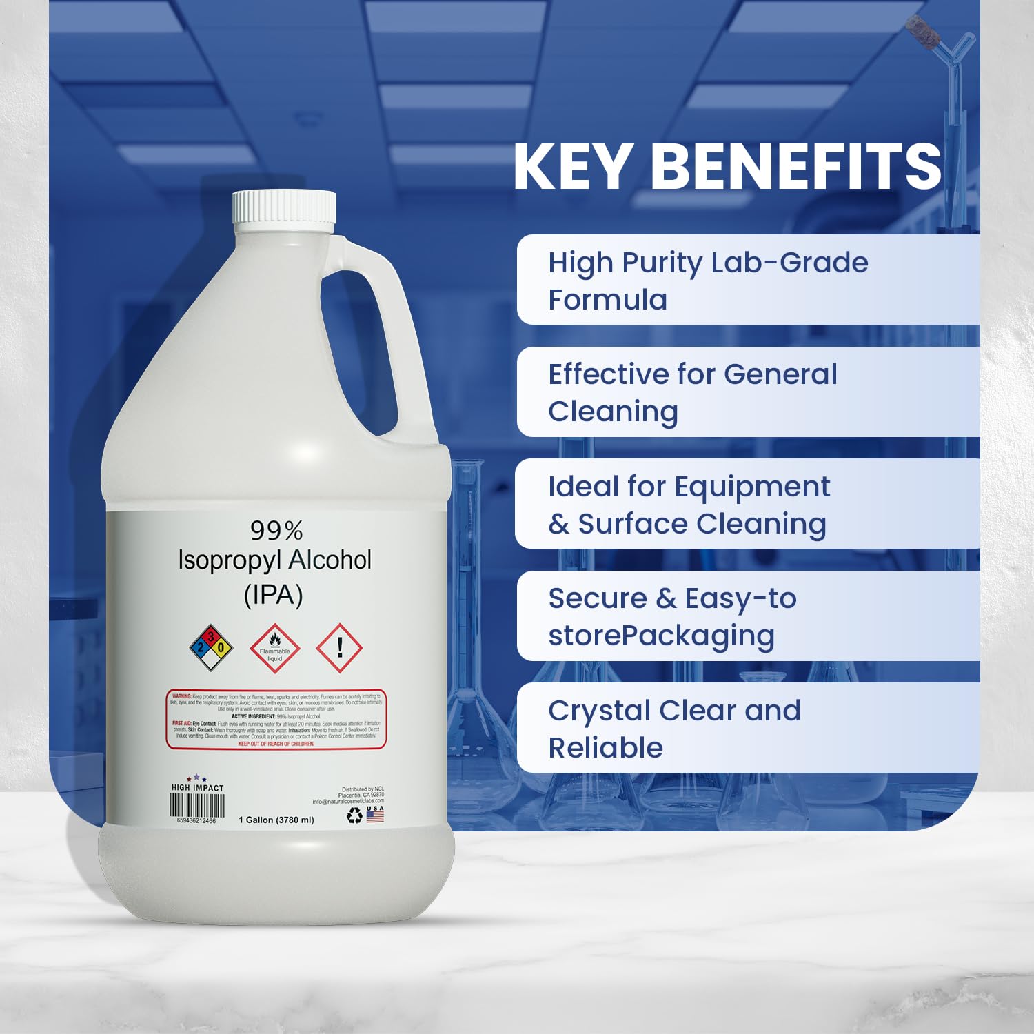 High Impact 99% Isopropyl Alcohol (IPA) Gallon - Made in The USA - Pack of 4-128 fl oz Each