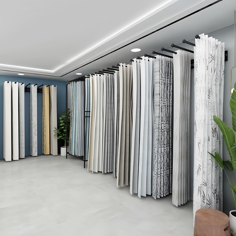 Wall-Mounted Metal Fabric Display Rack, Wall-Mounted Curtain Sample Hanger with 180° Swivel Arms for Drapes, Leather, and Textile Swatches Display(Black,47.2