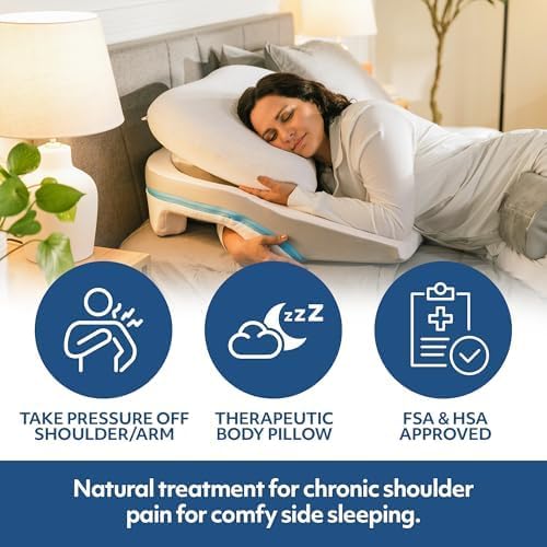 MedCline Shoulder Relief System with Extra Cases, Bed Wedge Pillow for Shoulder Pain Relief and Therapeutic Body Pillow, Inclined Sleep Position with Arm Pocket, Large for 5'10