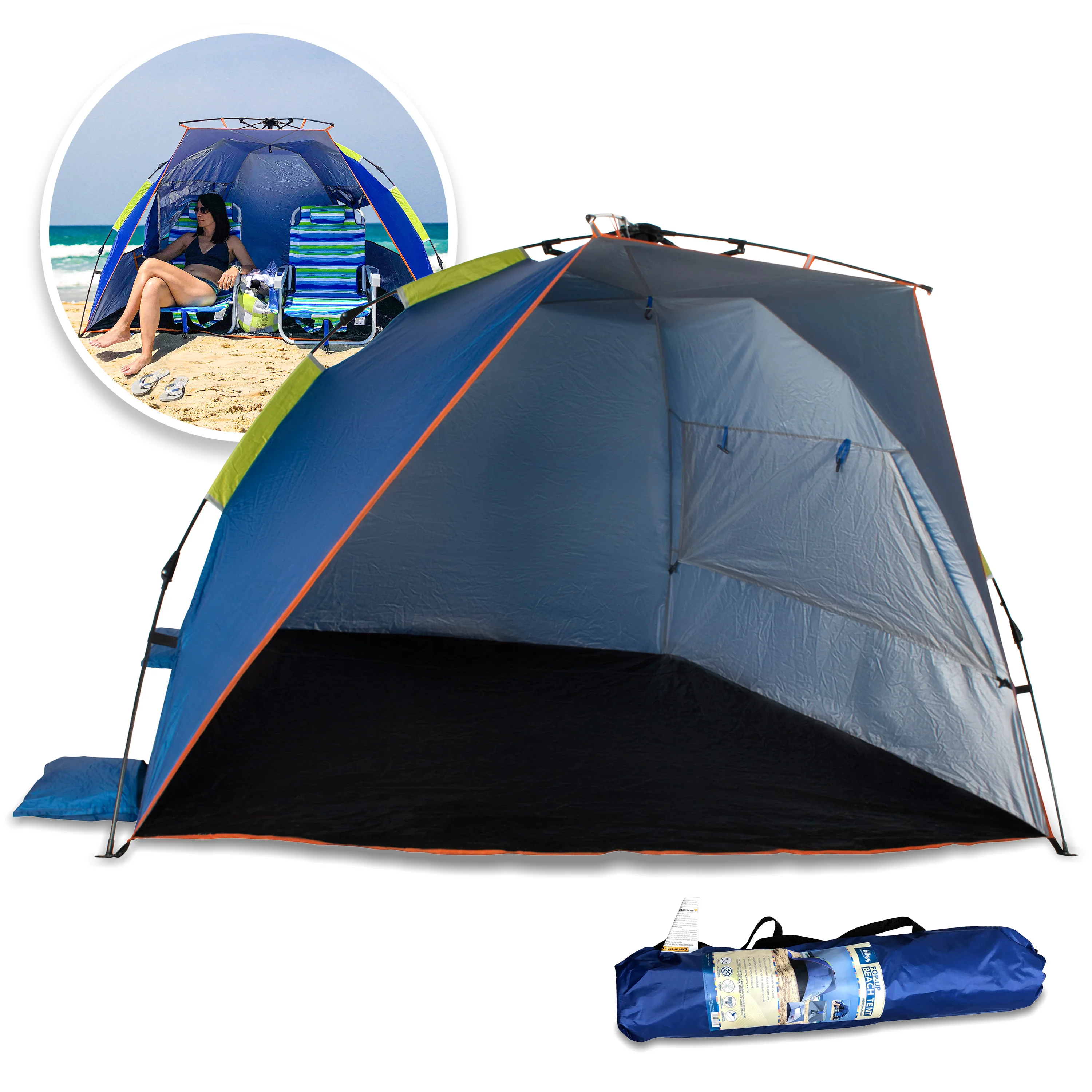 Bliss Hammocks BHT-A38CA Pop-Up Beach Tent w/Carrying Bag, Collapsible Design, Sun Protection and Weather Resistant