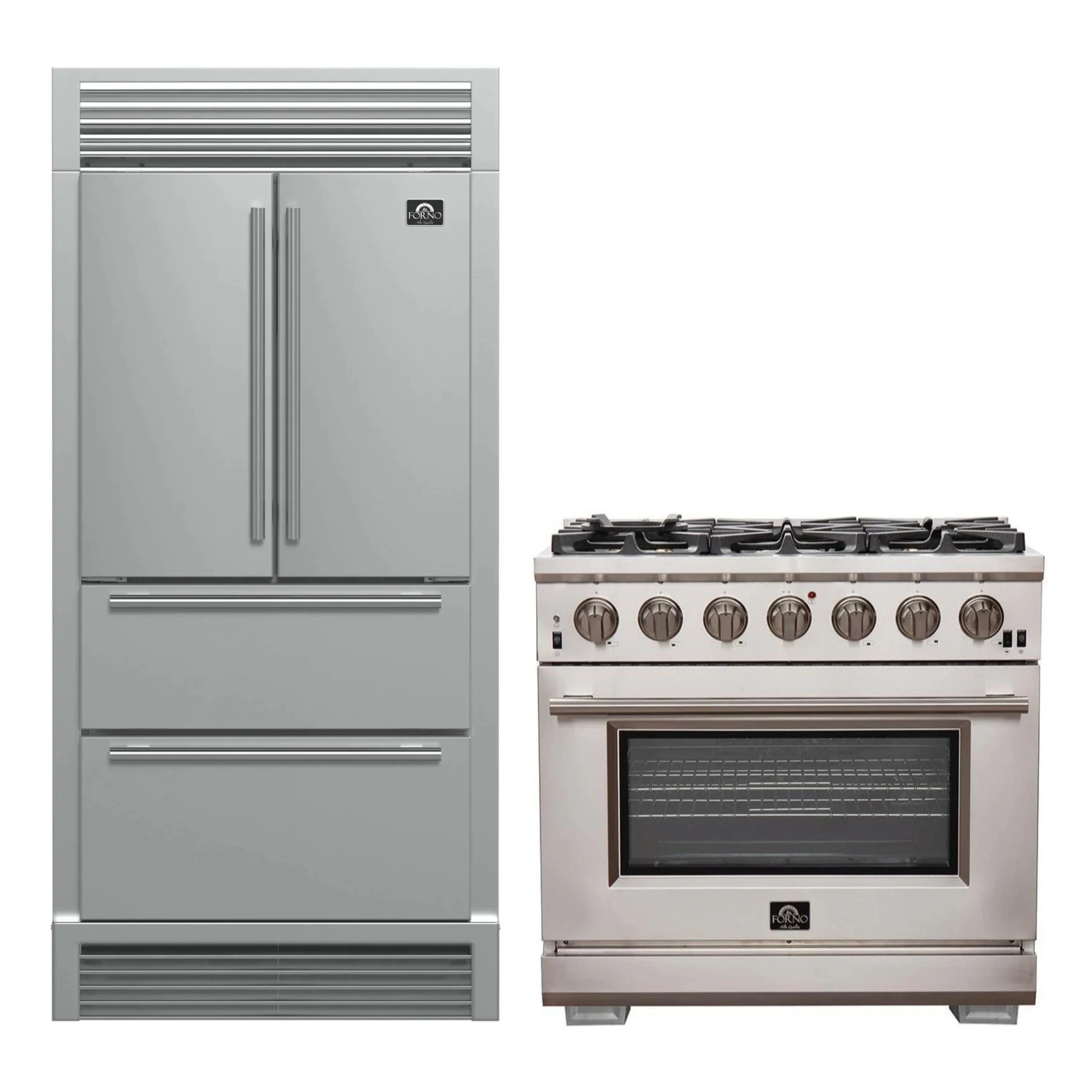 FORNO 2-Piece Appliance Package- 36-Inch Gas Range and 36-Inch French Door Refrigerator in Stainless Steel (FBDL-019-03CAUS)