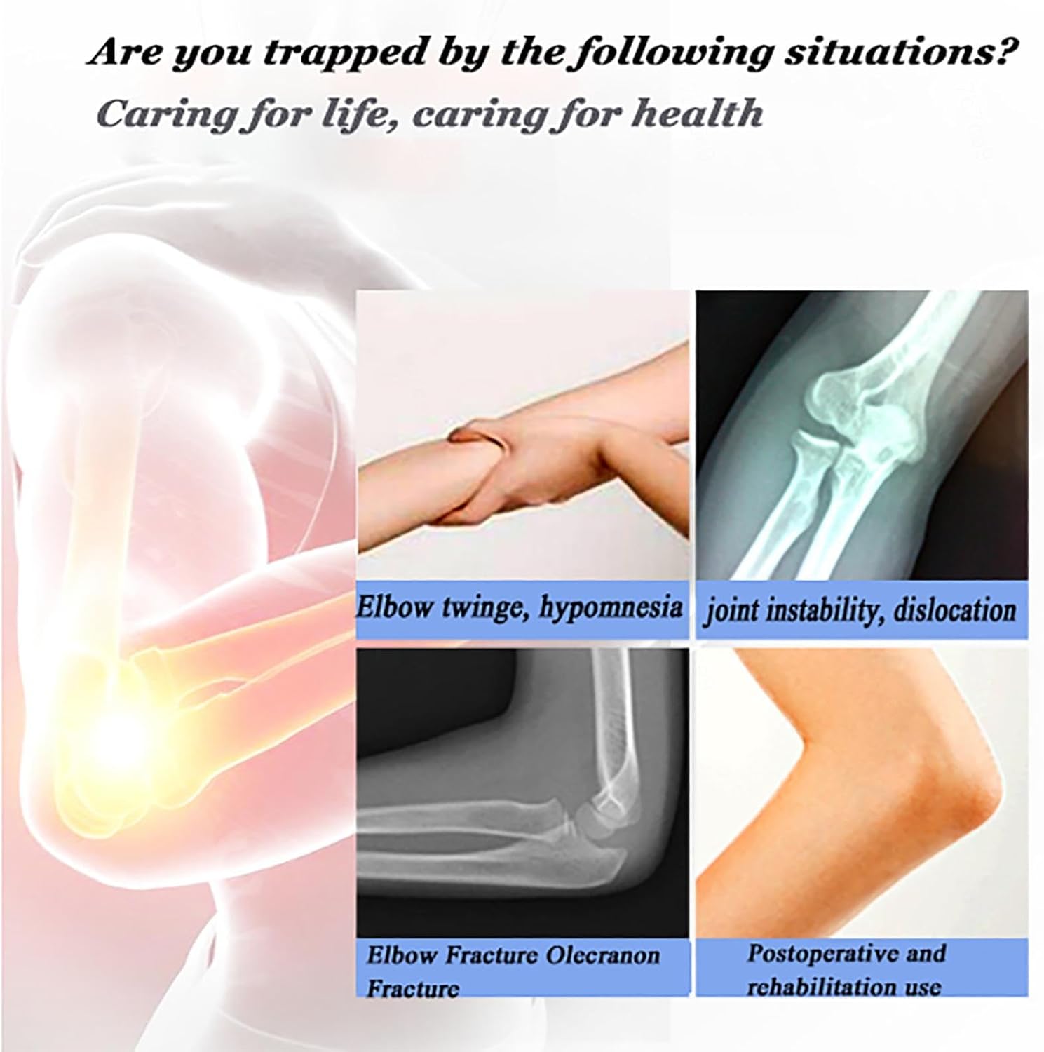 Hinged ROM Elbow Brace,Medical Adjustable Elbow Immobilizer Injury Recovery Support Arm Sling, Post Op Elbow Brace Stabilizer Splint for Joint Protection and Stability,Left