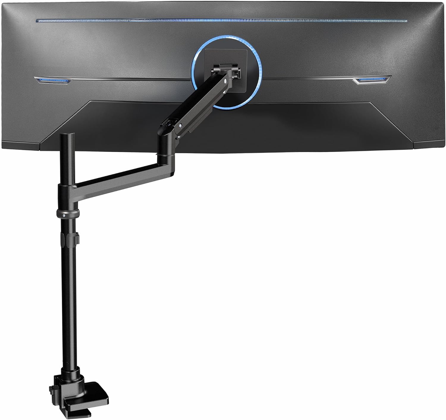 VIVO Pneumatic Arm Single Ultrawide Monitor Extra Tall Desk Mount for Up to 49 inch Screens, Heavy Duty Clamp, Holds Ultra Wides Up to 44 lbs, Black, STAND-V110K