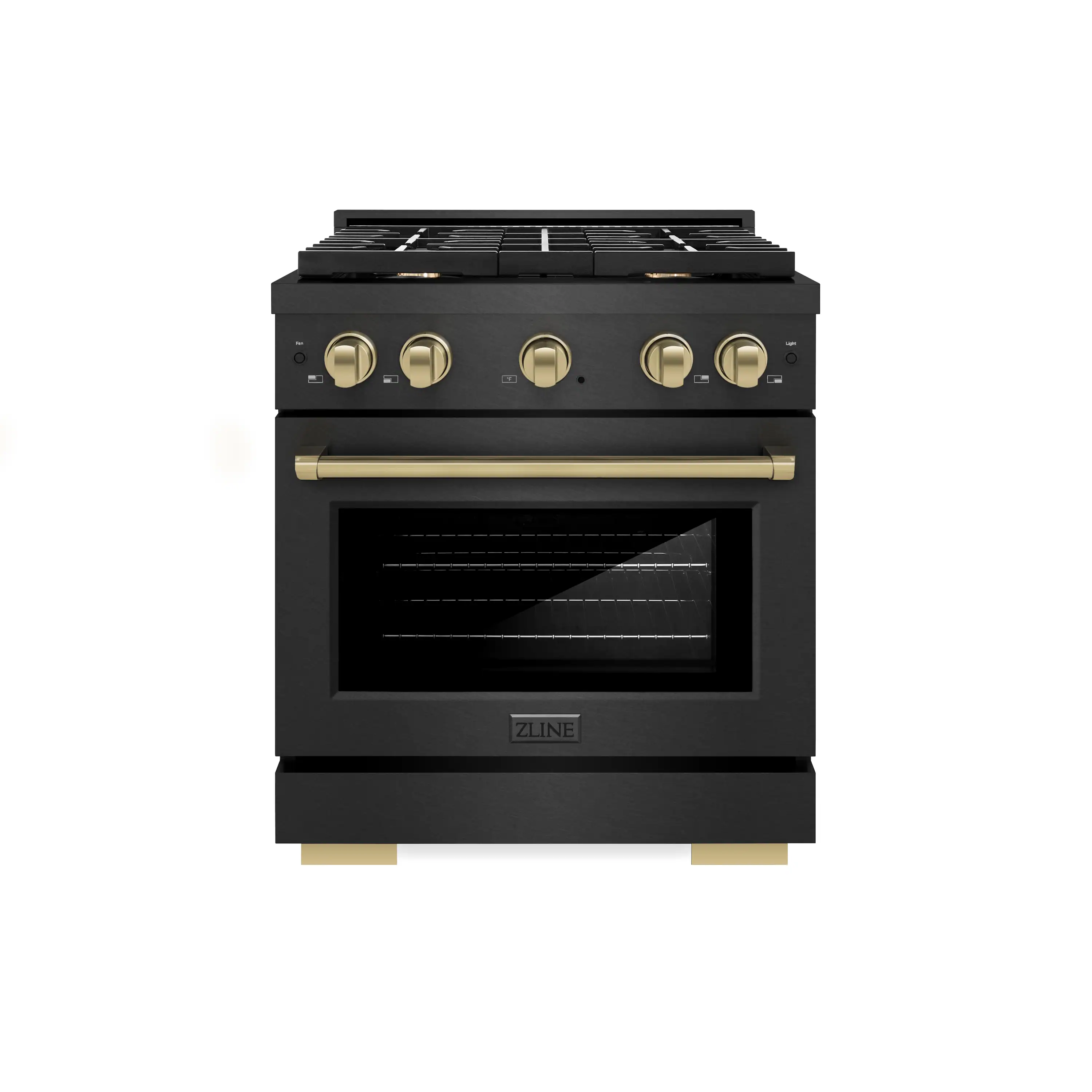 ZLINE Autograph 30-Inch 4.2 Cu. Ft. Paramount Gas Range with 4 Burner Cooktop in Black Satin and Champagne Accents (SGRBSZ-30-CB)