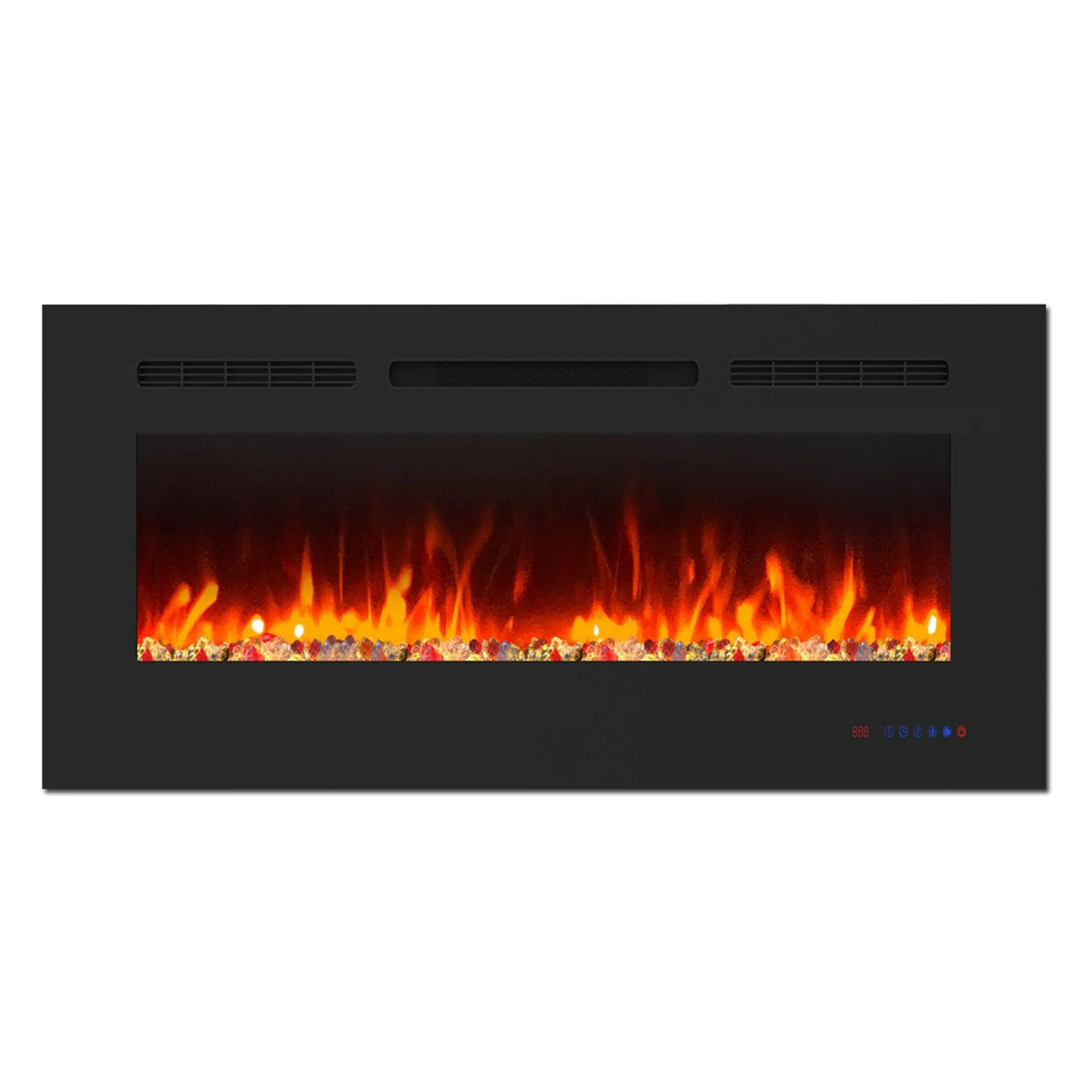 Parrot Uncle Insert or Wall-Mount Electric Fireplace with Remote Control and Touch Screen in 13 Flame Colors and Base Lights