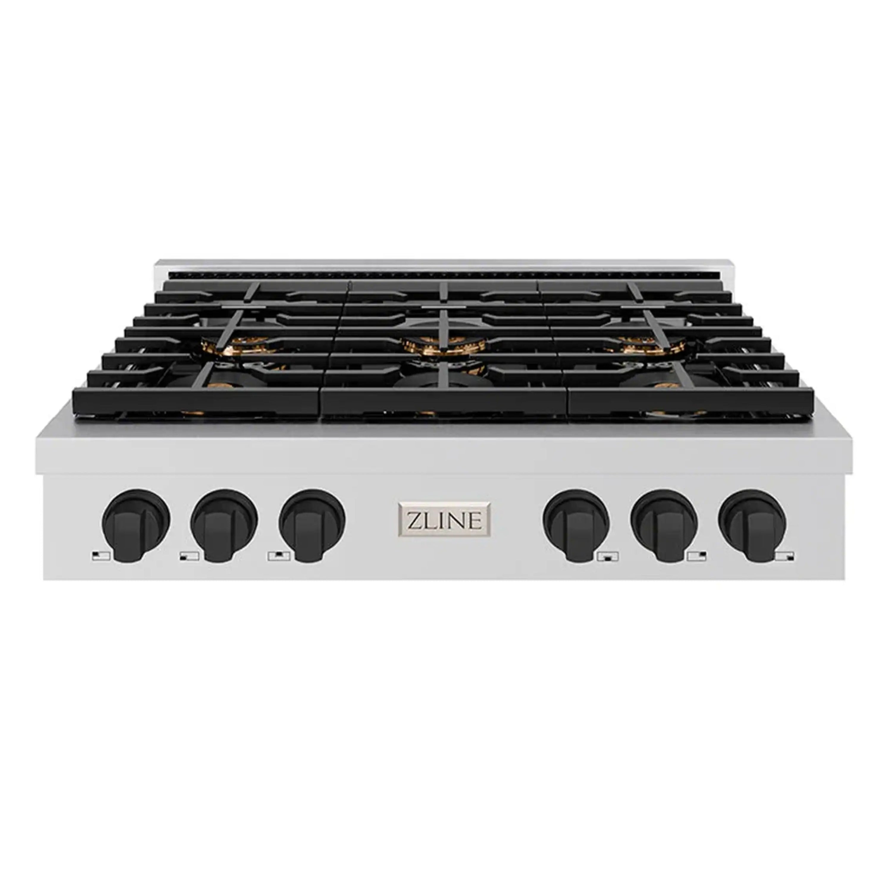ZLINE Autograph Edition 36-Inch Paramount Gas Rangetop with 6 Burner DuoPro鈩?Cooktop in Stainless Steel and Matte Black Accents (PSRTZ-36-MB)