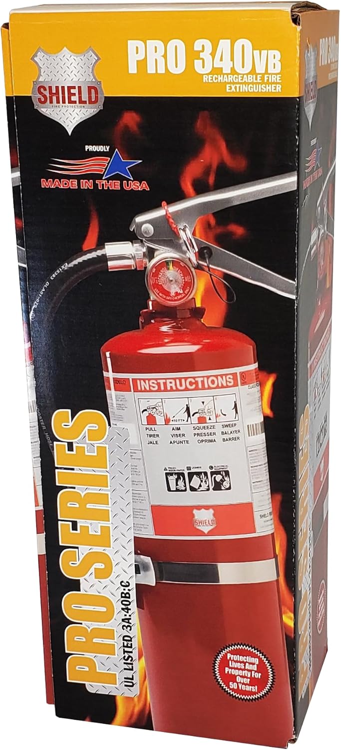 DOT OSHA ANSI Compliant Kit with USA Made Shield 3A40BC 5lb Fire Extinguisher by Shield with LED Flare, Great for Operators of Commercial Vehicles Safe in Low Light Situations!