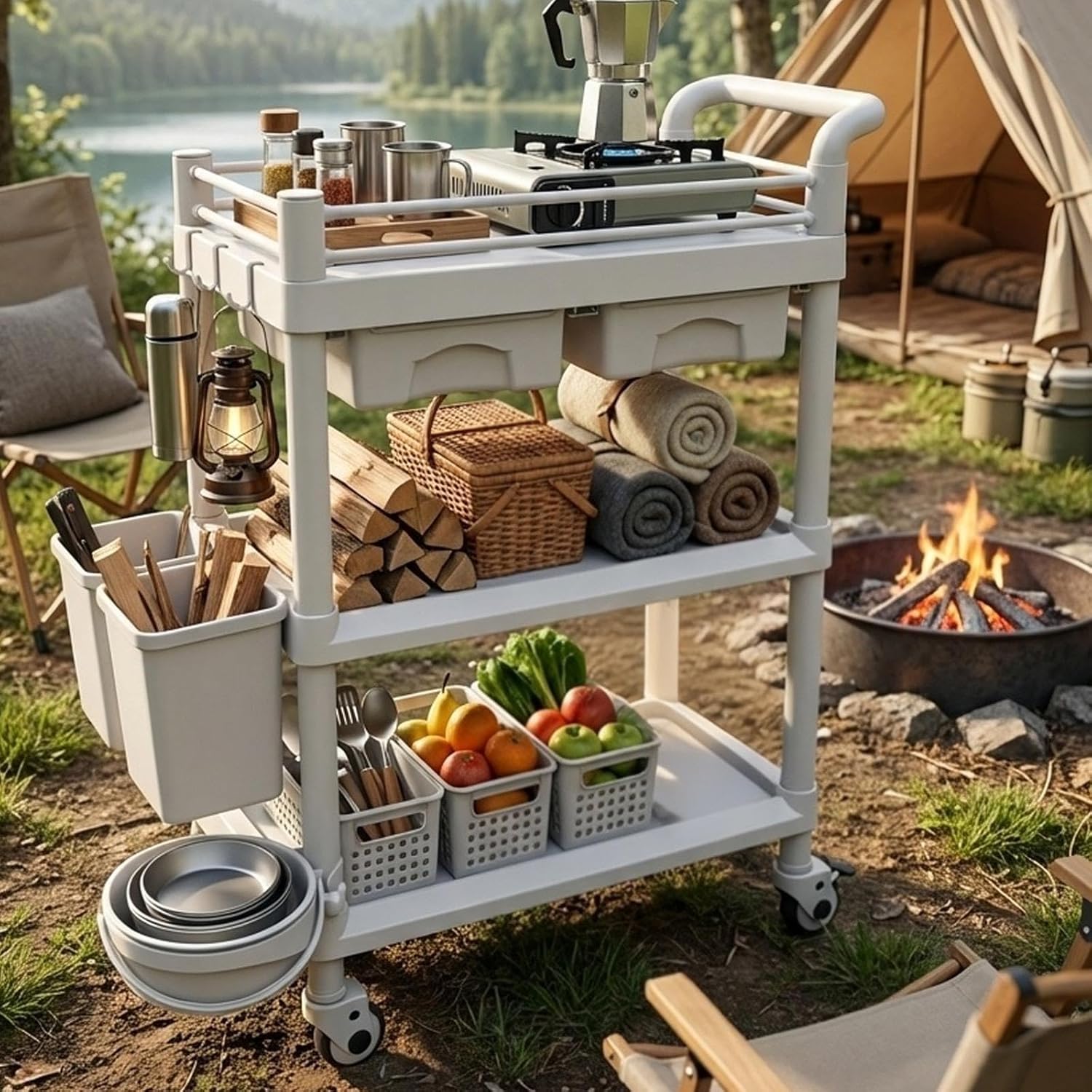 Medical Cart with 2 Drawers & 3 Shelves, 600LBS High Capacity ABS Medical Carts, Versatile Trolley Cart with Locking 360° Silent PU Wheels, Perfect for Clinics, Hospitals, Salons, and Home Use