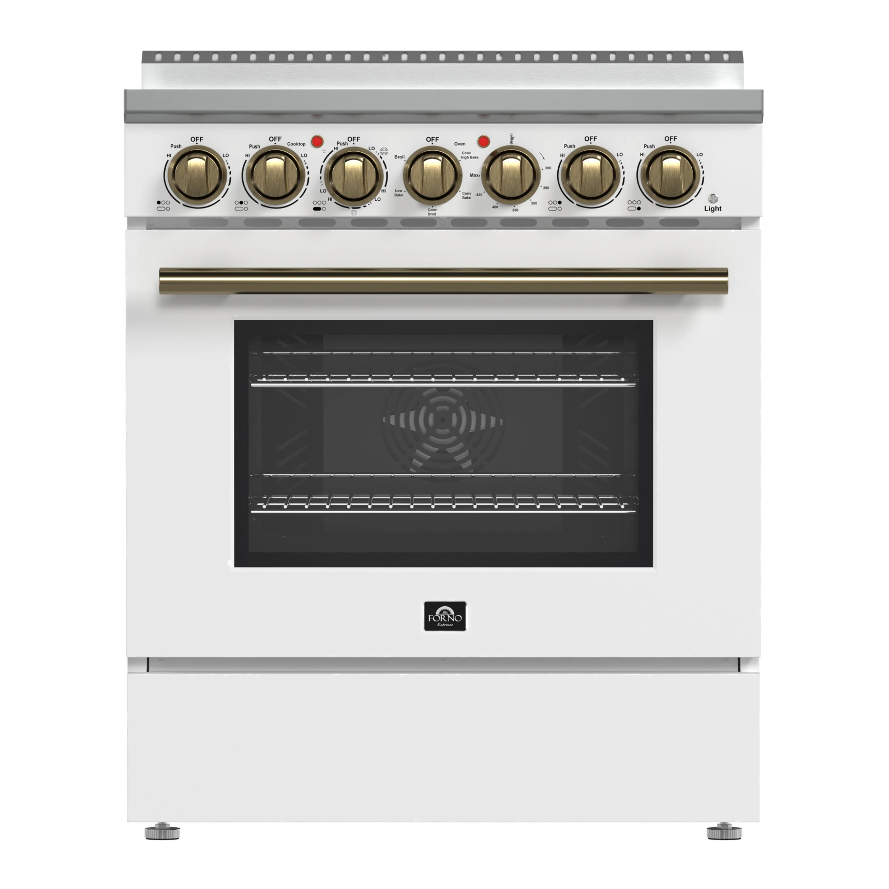 Forno Paolo 30-Inch Freestanding Electric Range in White with Antique Brass Handle (FFSEL6011-30WHT)