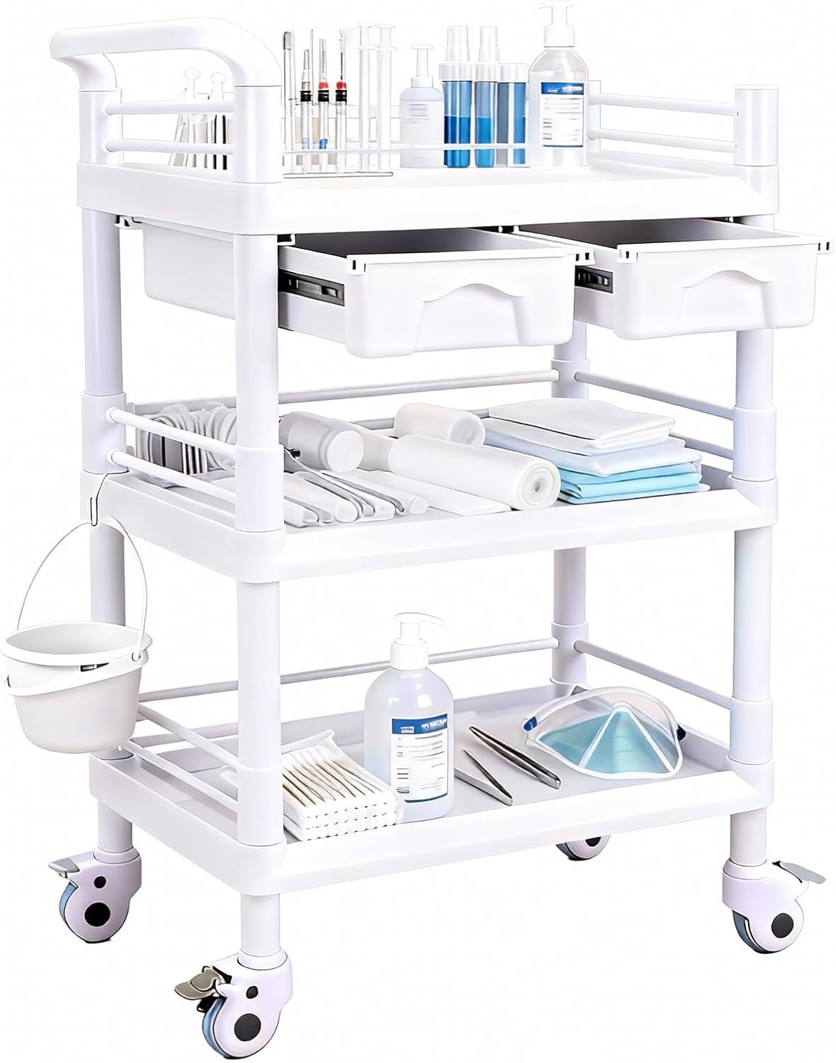Medical Cart with 2 Drawers & 3 Shelves, 600LBS High Capacity ABS Medical Carts, Versatile Trolley Cart with Locking 360° Silent PU Wheels, Perfect for Clinics, Hospitals, Salons, and Home Use