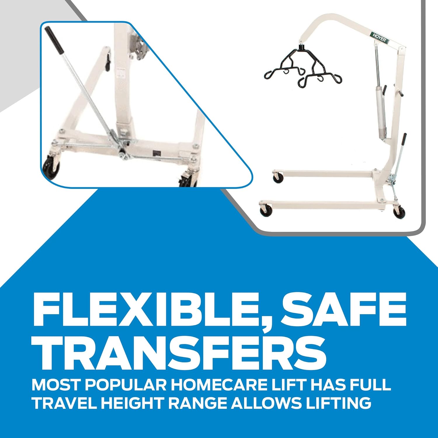 Hoyer Joerns HML400 Classic Manual Patient Lift with Pump Handle | Safe Working Load 400 lbs.| Ergonomic Pump Handle | Adjustable U-Base