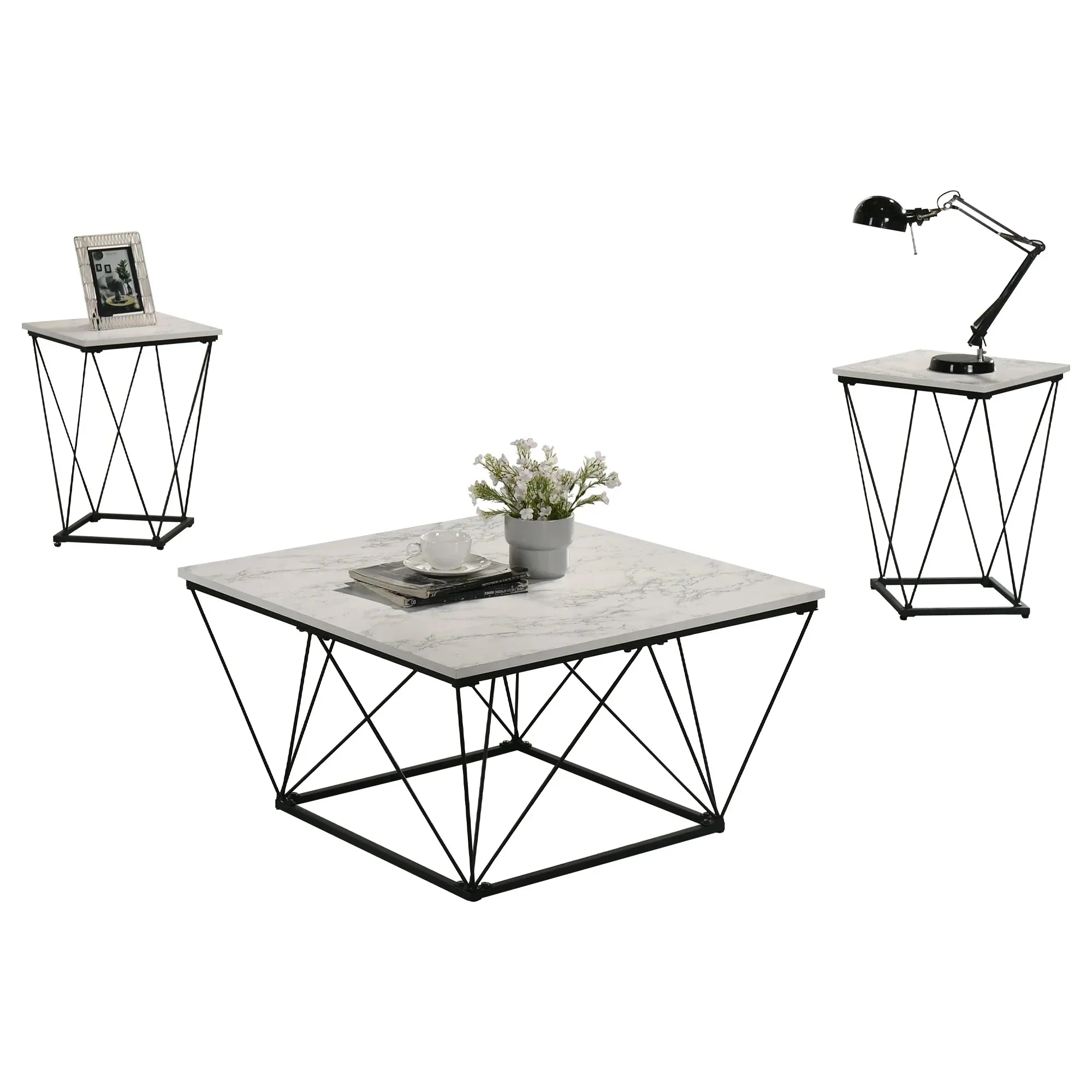 Parrot Uncle Whetstone 31.5-Inch, 3-Piece Coffee Table Set with Angular & Geometric Metal Base