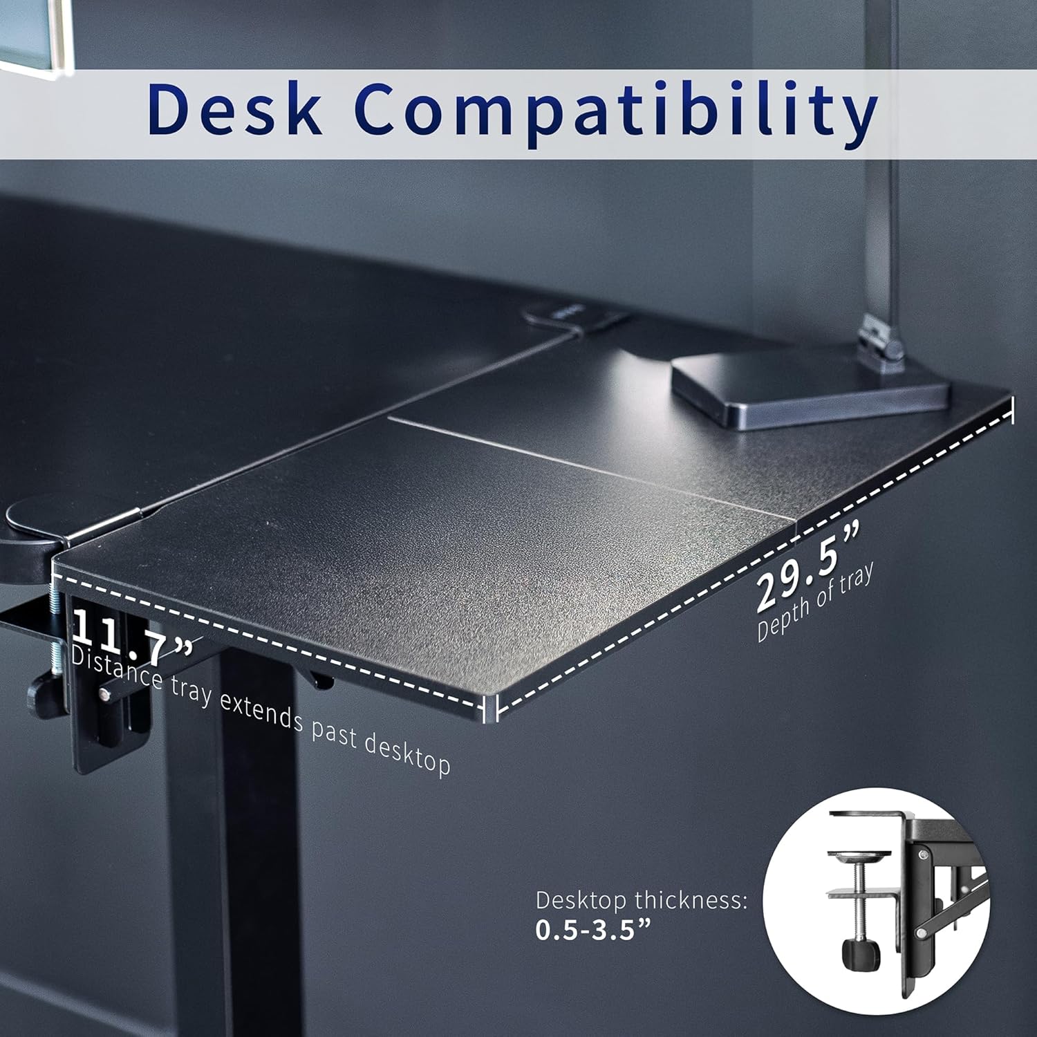 VIVO Clamp-on 30 x 12 inch Foldable Desk Extender, Wrist Support Arm Rest, Office Keyboard Tray, Side Table Extension Attachment, Black, DESK-EXT30