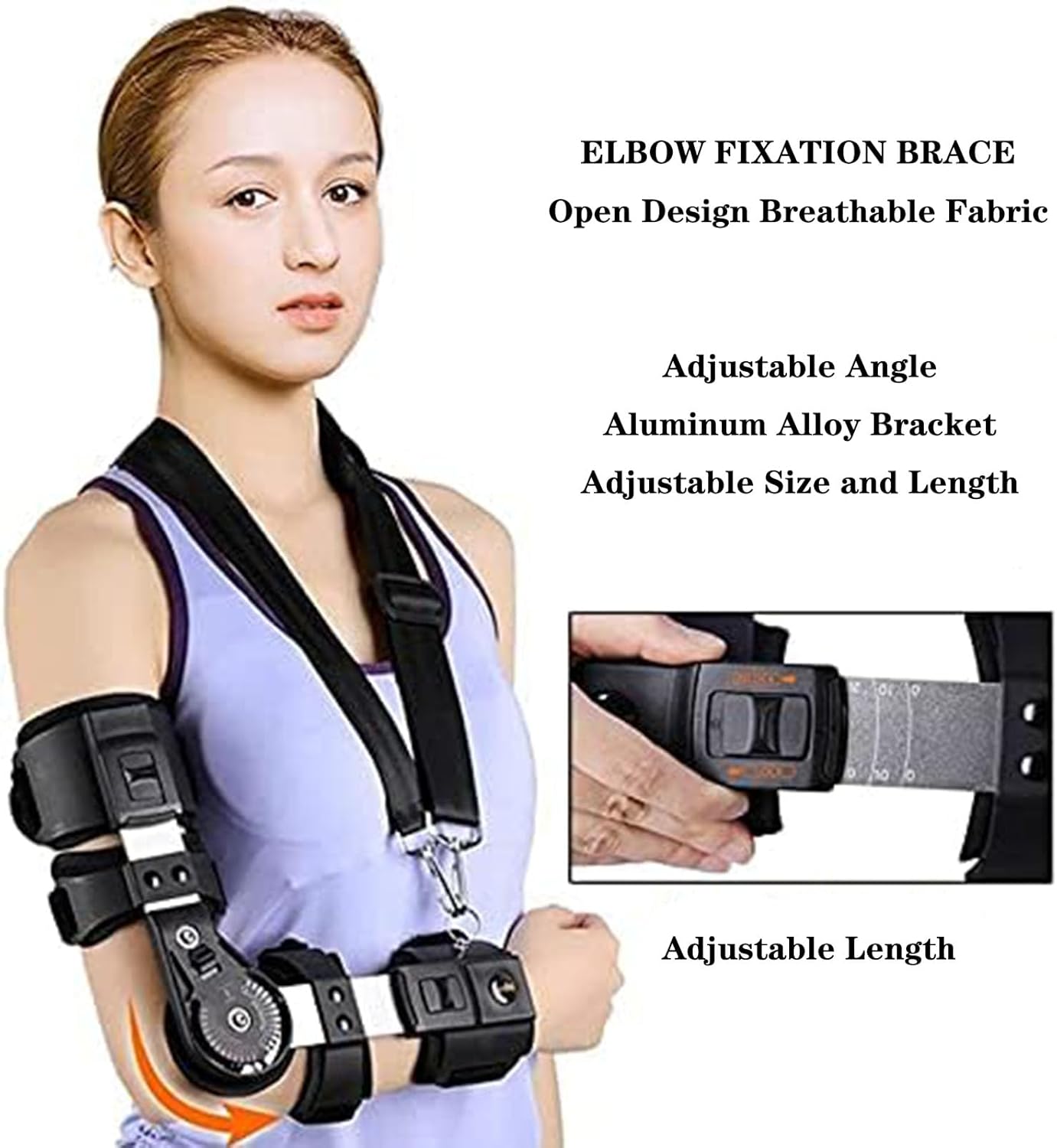 SFKLYU Hinged Elbow Brace Splint Shoulder Strap Adjustable Post Elbow Brace with Sling Stabilizer Splint Elbow Extension Brace for Post Op, Surgery Recovery,Right