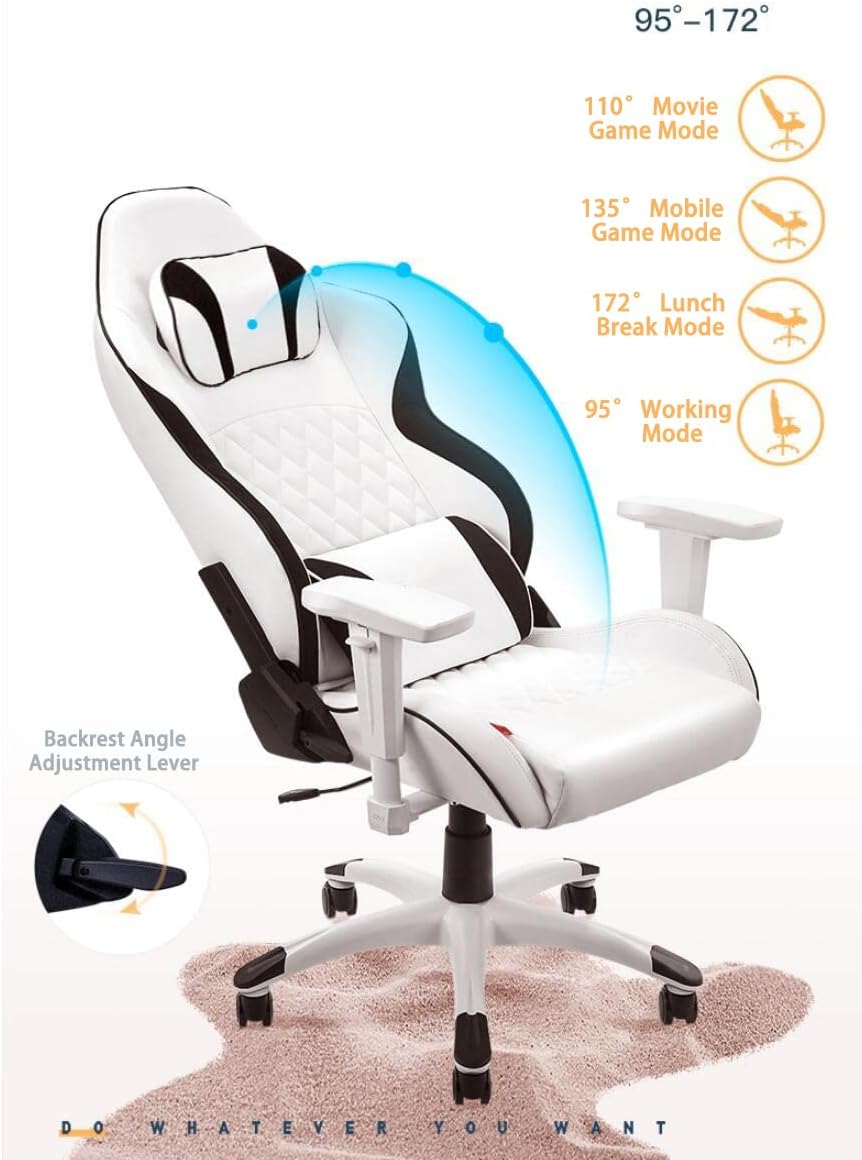 Gaming Chair Racing Style Ergonomic High-Back,with Lumbar Support Flip Up Arms Headrest Pu Leather Executive High Back Computer Chair Comfortable Anniversary Vision,Blue