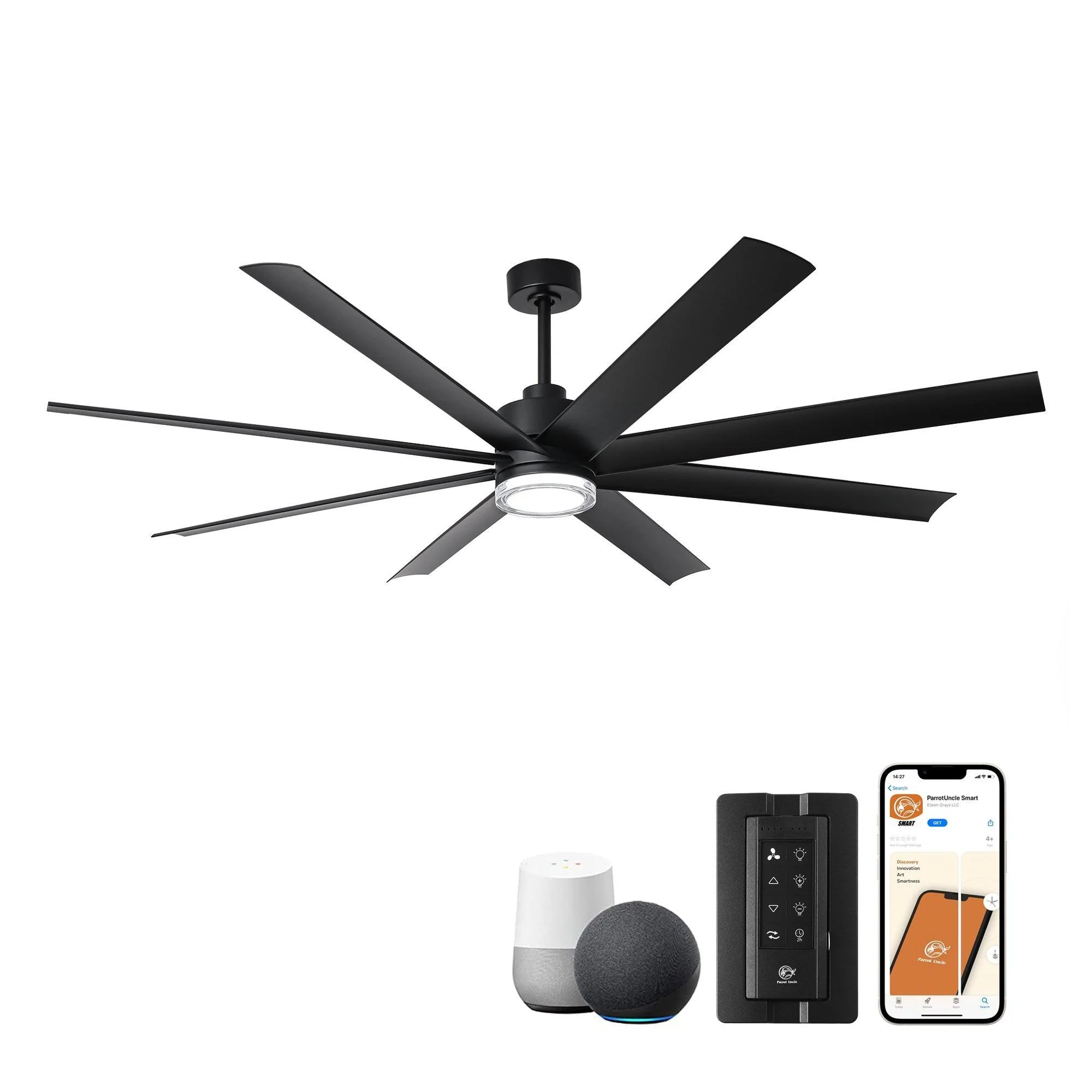 Parrot Uncle 72-Inch Daugava Modern Downrod Mount Smart Fan with LED Light