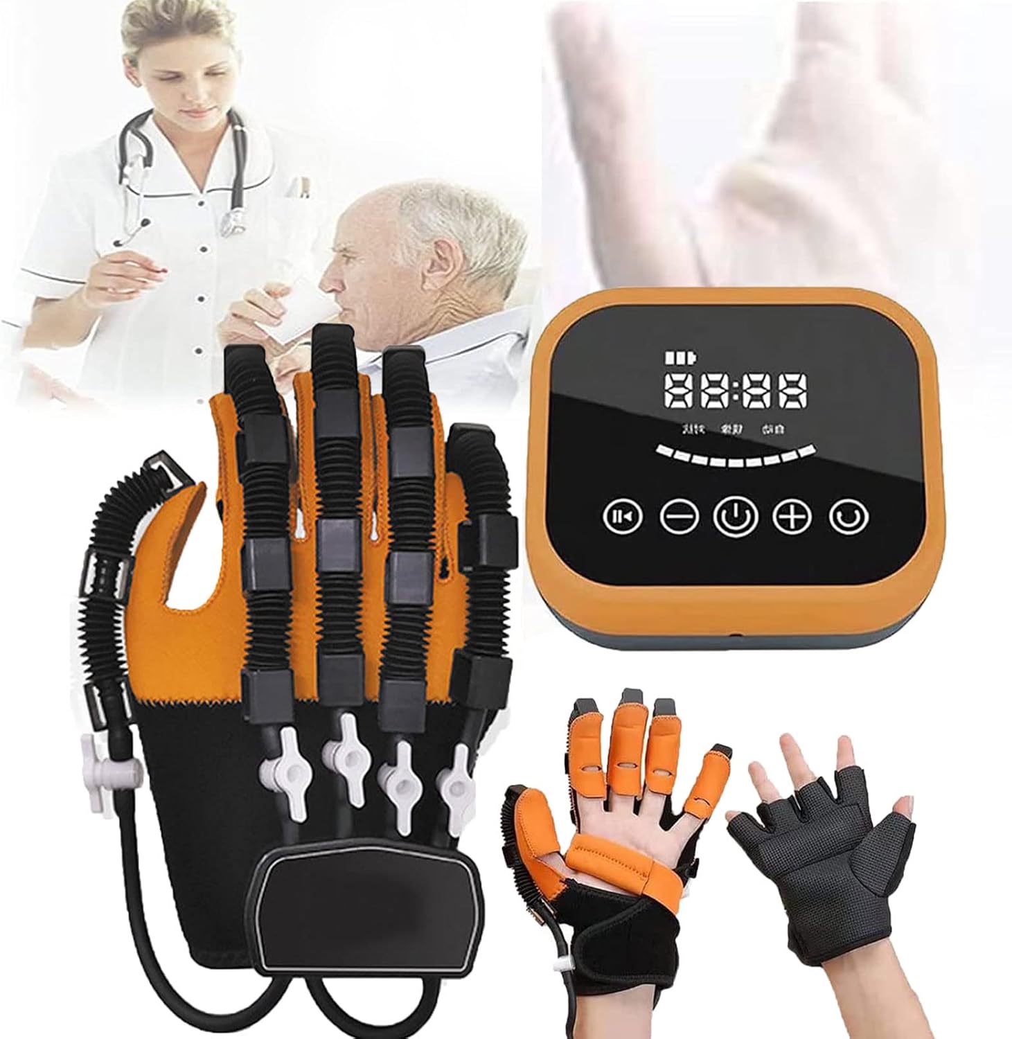 Rehabilitation Robot Gloves, Hand Splint for Patients with Stroke Hemiplegia, Finger Rehab Training Orthotics, Finger Straightening Brace Guard Protector(Size:Right-L)