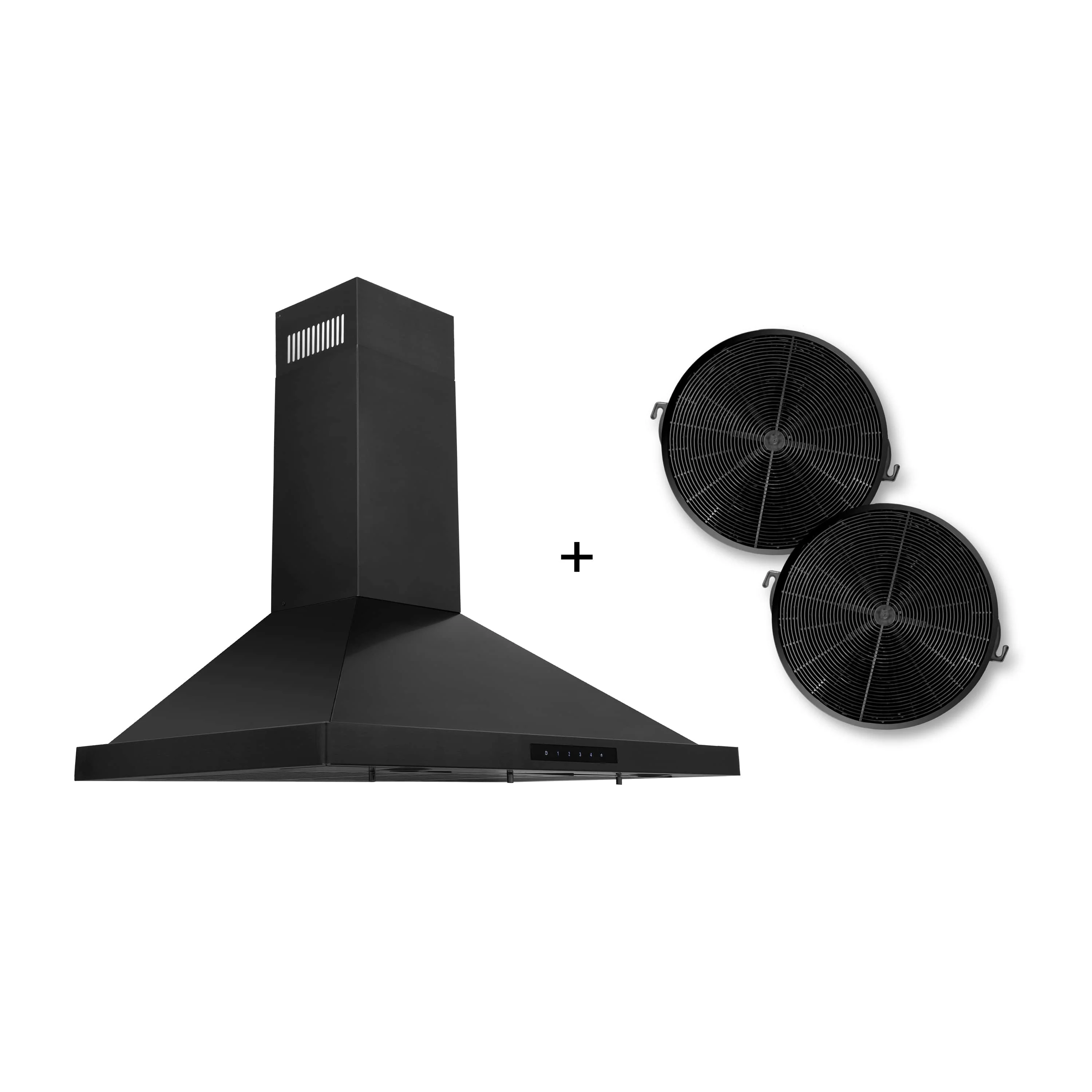 ZLINE 30-Inch Convertible Wall Mount Range Hood in Black Stainless Steel with Set of 2 Charcoal Filters, LED lighting, Baffle Filters (BSKBN-CF-30)
