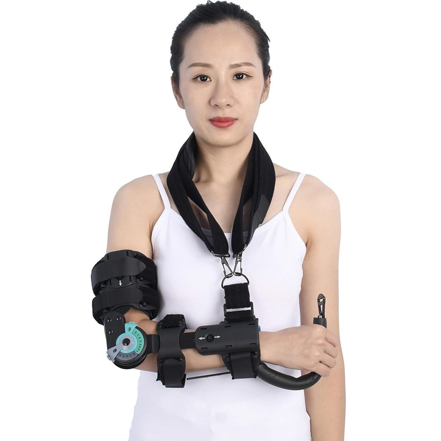 SFKLYU Hinged Elbow Brace Range of Motion Support Sling Stabilizer for Dislocated Arm Adjustable Splint & Shoulder Strap Adjustable Post Elbow Brace,Left