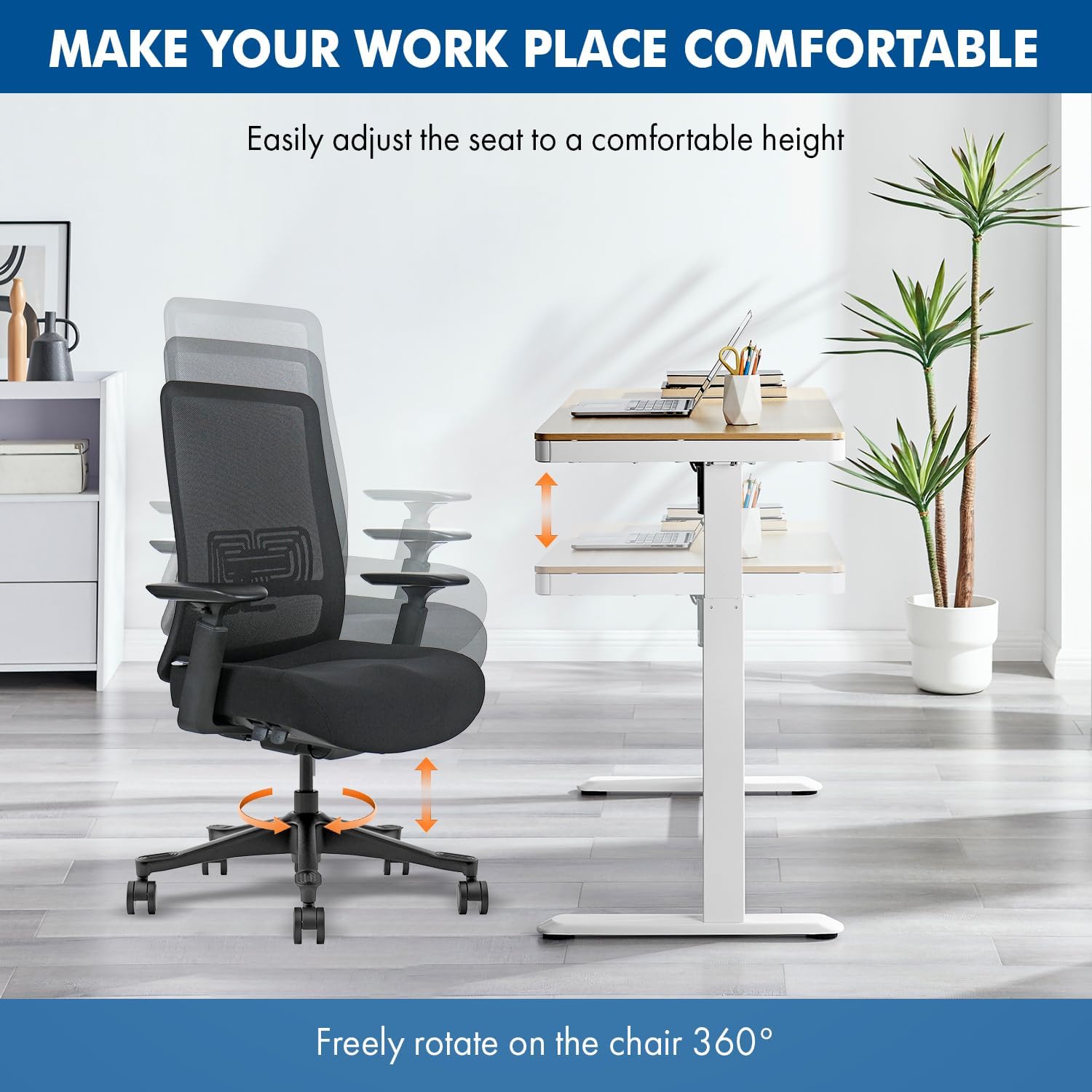 Mesh Office Chair with Headrest – Ergonomic Office Chair with Lumbar Support, Adjustable 3D Arms & Soft Seat – Holds Up to 330lbs (Gray)