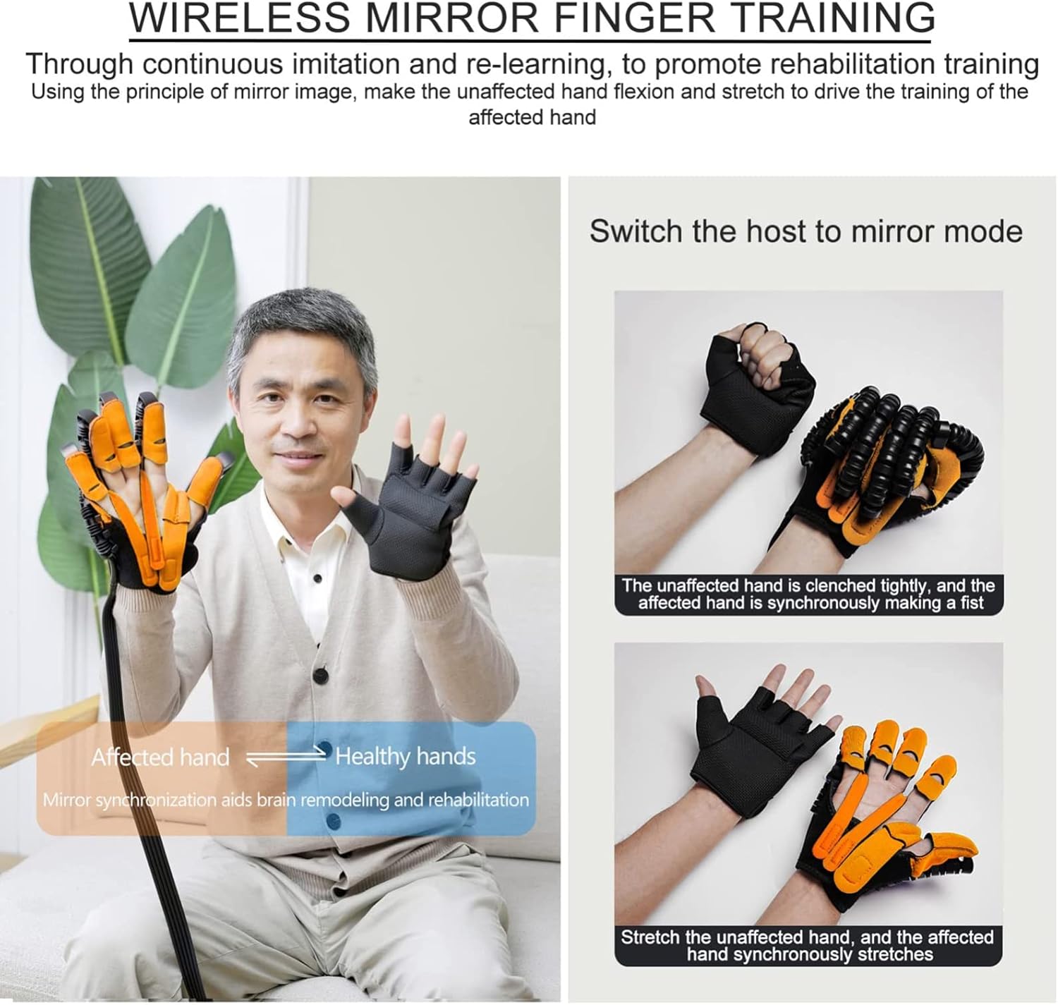 Stroke Hemiplegia Rehabilitation Robot Gloves, Hand Dysfunction Patient Training Device, Finger Exerciser Finger Orthosis(Size:XL Code,Color:Left Hand)
