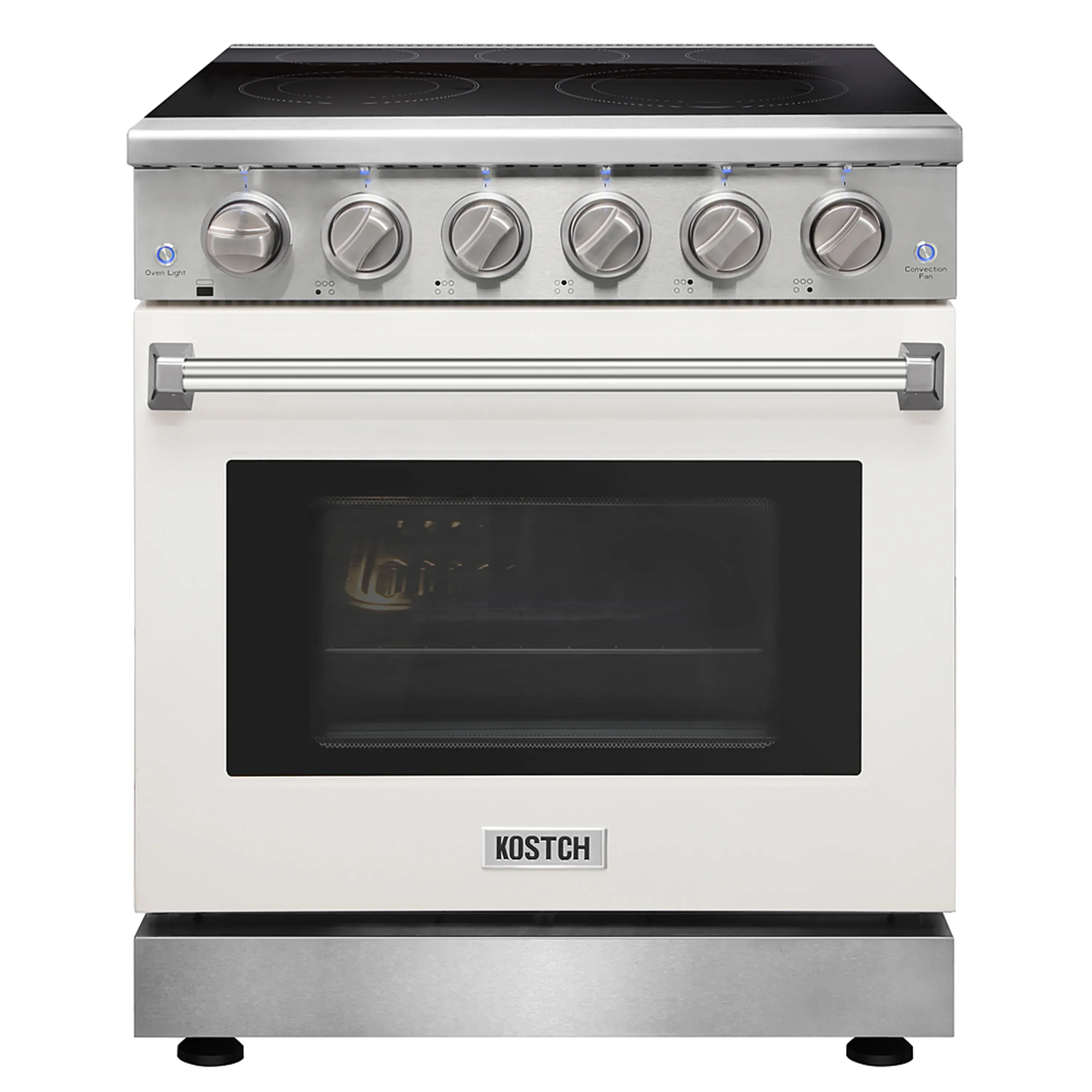 Kostch 30-Inch Glass Top Electric Range with 5 Burners & 4.55 Cu. Ft. Convection Oven in White (KOS-30RE06H-W)