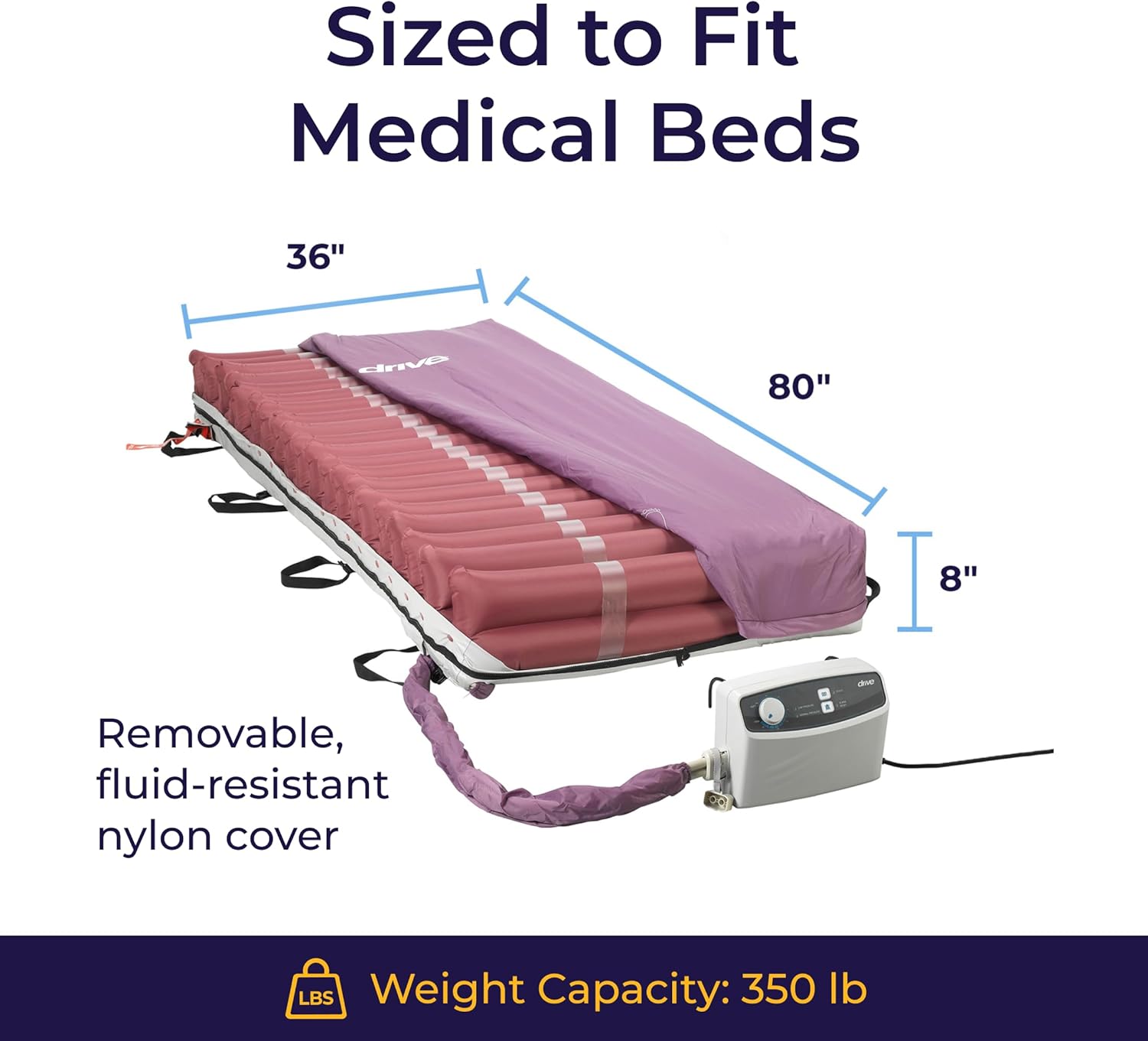 Drive Medical Med-Aire Low Air Loss Mattress Replacement System - Alternating Pressure - Pressure Redistribution Mattress - Moisture Wicking Cover - Home or Facility Use