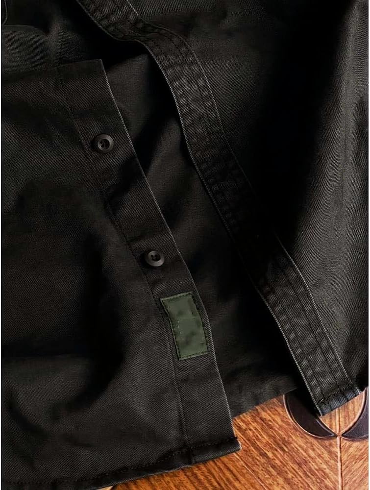 Hndudnff Men Denim Jacket Charcoal Washed Utility Relaxed Fit Casual Button Up Overshirt Workwear Jacket