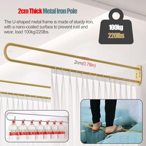 White Room Divider Curtains - U-Shape Privacy Partition with Wall-Mounted Pole for Beauty Salons, Clinics, and Home Use - Hanging Separator Screen (L 200cm/6.5ft)