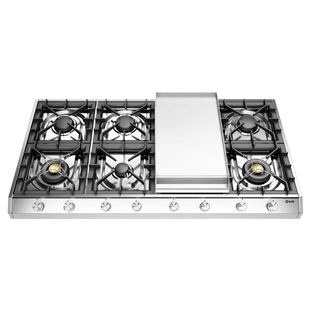 ILVE Professional Plus II 48-Inch Built-In Gas Cooktop with Griddle in Stainless Steel (UHCP1265FSS)