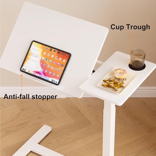 Over The Bed Table with Wheels Foldable, Mobile Laptop Over Bed Desk Computer Desk, with Adjustable Tilt Board, Height Adjustable, for Home, Hospital(White)