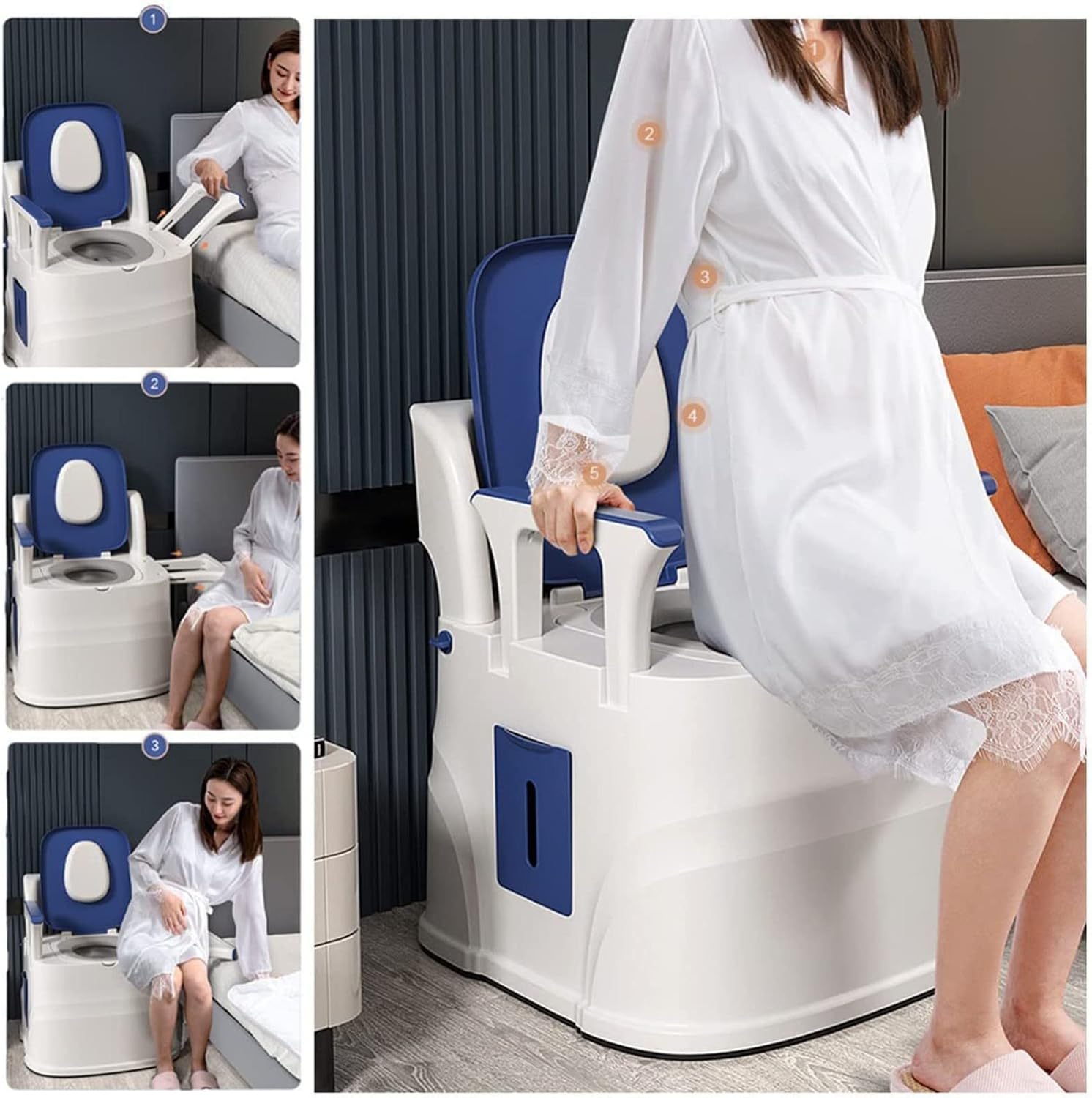 Bedside Commode, Bedside Toilet with Padded Seat and Back Commode Chair for Home Use 3 in 1 Portable Toilet Chair for The Elderly Disabled with a Bucket