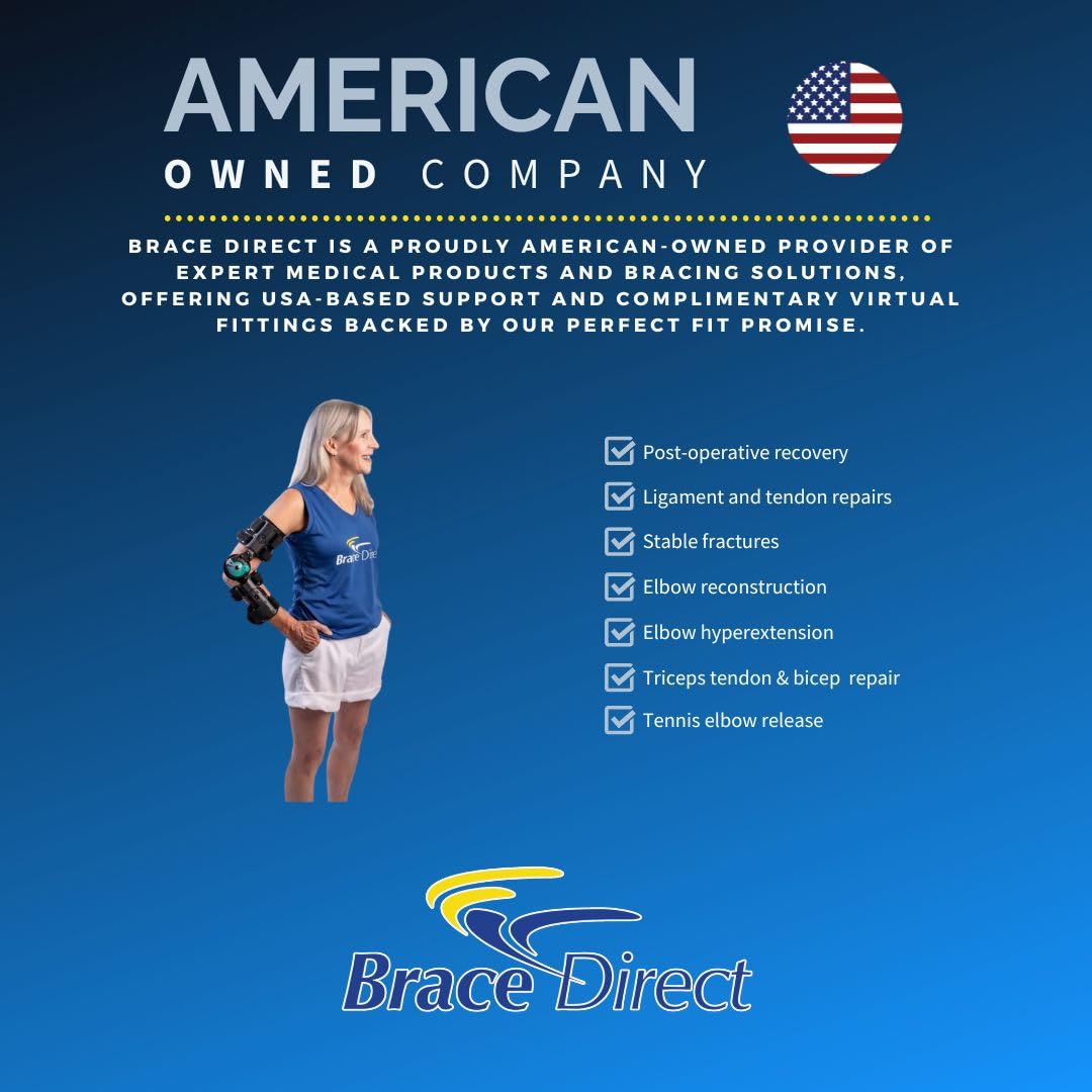 Brace Direct Adjustable Post-Op Rehabilitation ROM Hinged Elbow Brace with Shoulder Sling Stabilizer for Post-Op, Surgery Recovery, Ligament and Tendon Repairs and Dislocations