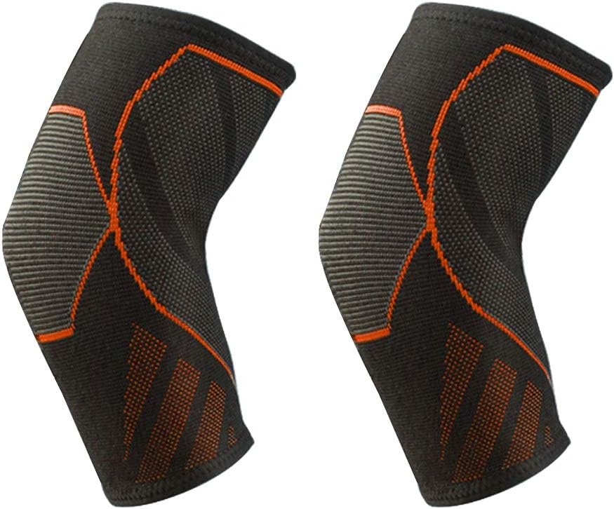 1 Pair Compression Elbow Support Pads Elastic Brace for Men Women Basketball Volleyball Fitness Protector Arm Sleeves(Orange,L)