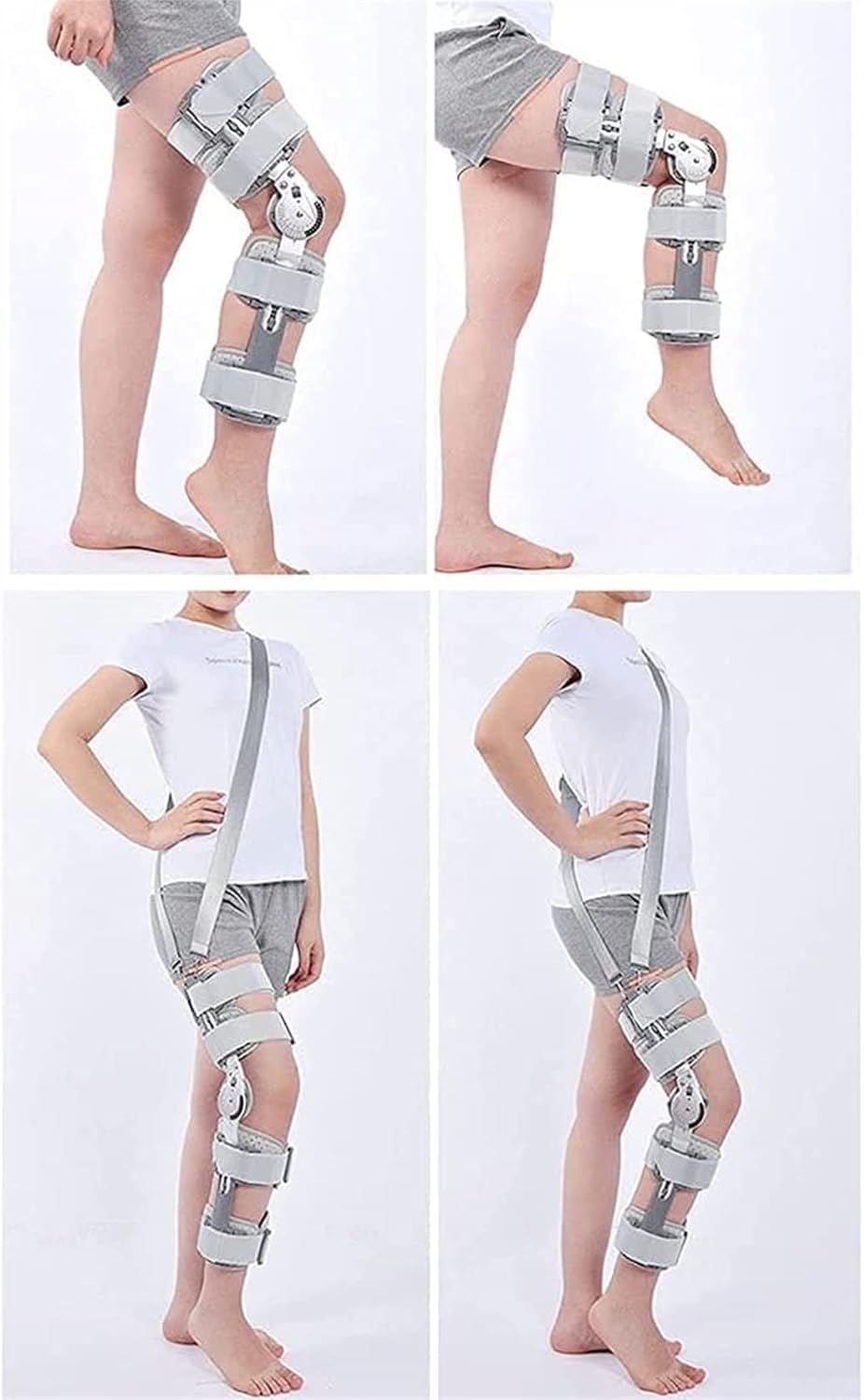 Knee Brace, Adjustable Hinged Knee Brace with Shoulder Strap, Post Op Knee Support Orthosis Immobilizer Protector for Left Leg and Right Leg, Both Men and Women(