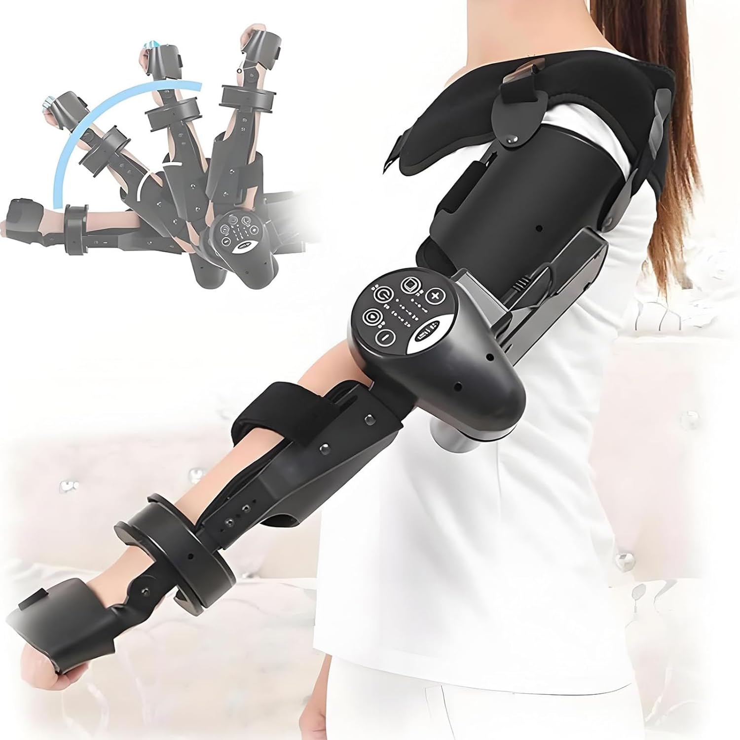 Hinged Elbow Brace Arm Exerciser Stroke rehabilitation arm elbow protector hemiplegic robot training device elbow joint recovery device (Black, One Size, Right)