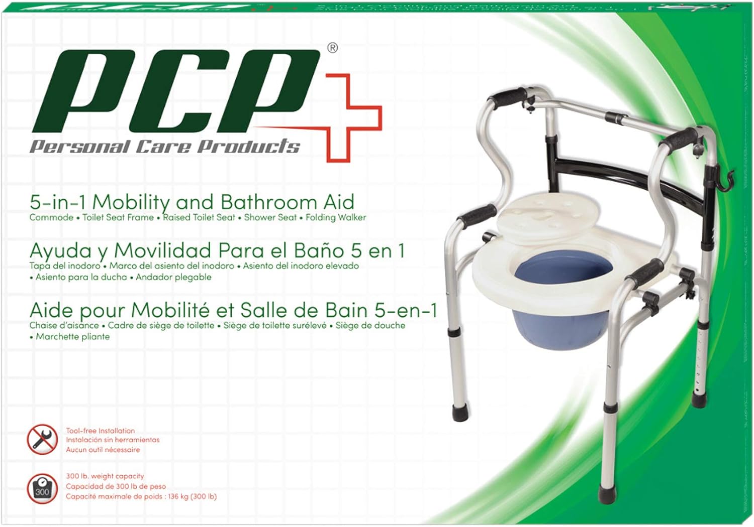 PCP Dual Folding 5-in-1 Bathroom Mobility & aid Commode Walker seat, Height Adjustable Daily Living aid, Regular