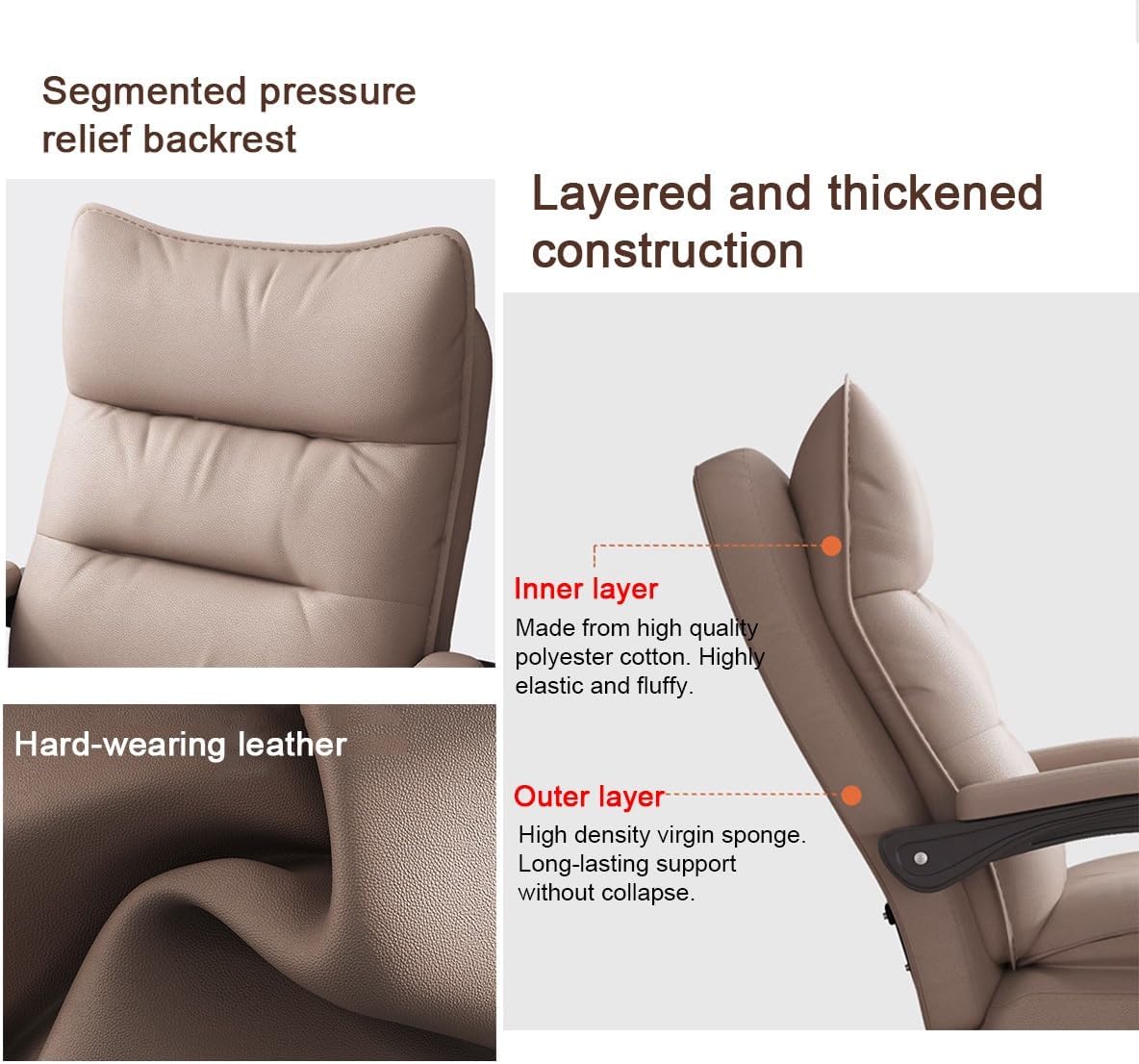 Computer Desk Chair, Executive Chairs, Ergonomic Swivel Desk Chairs, with Wheels,Adjustable Lumbar Support,Work Chair Leather Gaming Chair,Arm Adjustable,Grey