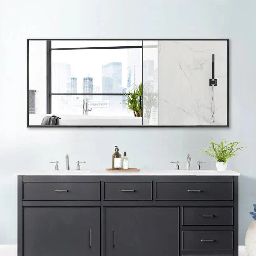 Parrot Uncle Reflections Sleek Modern Black Aluminum Framed Wall Mirror