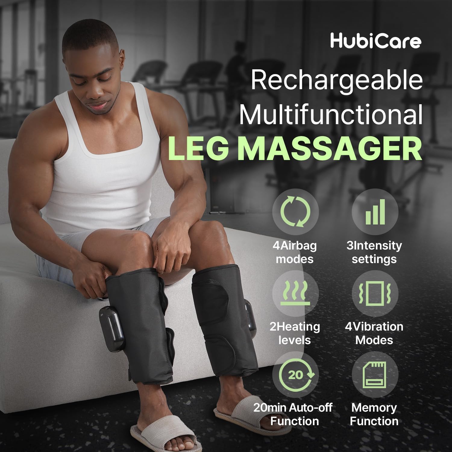 HubiCare Air Compression Leg Massager for Different Needs for Foot, Calf and Thigh, for Circulation and Pain Relief, Wireless Rechargeable Calf Air Compression with Heat, 4 Modes 3 Intensities (Pair)