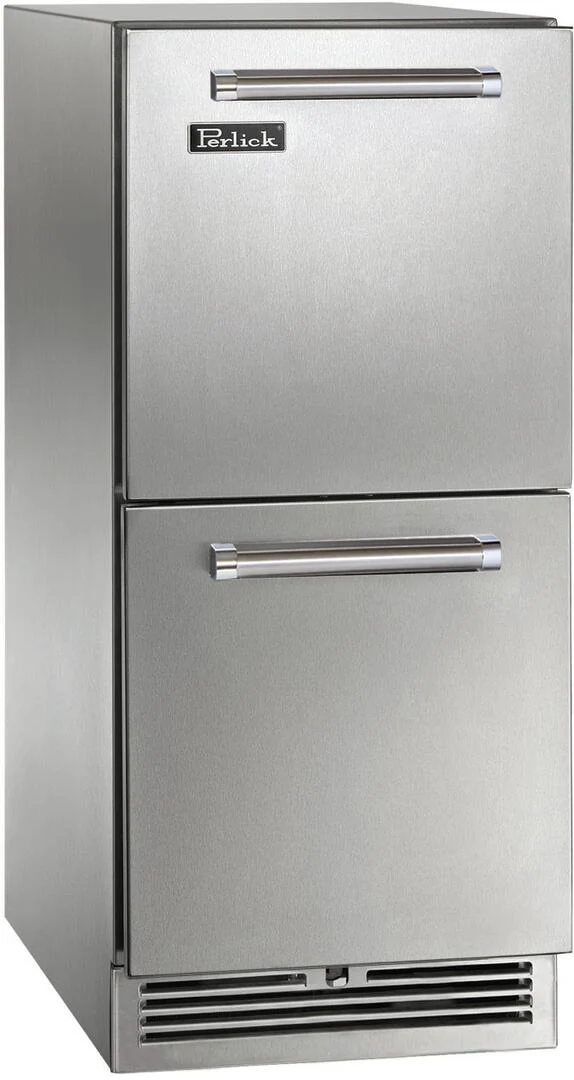 Perlick 15-Inch Signature Series Outdoor Built-In Counter Depth Drawer Refrigerator with 2.8 cu. ft. Capacity in Stainless Steel (HP15RM-4-5)