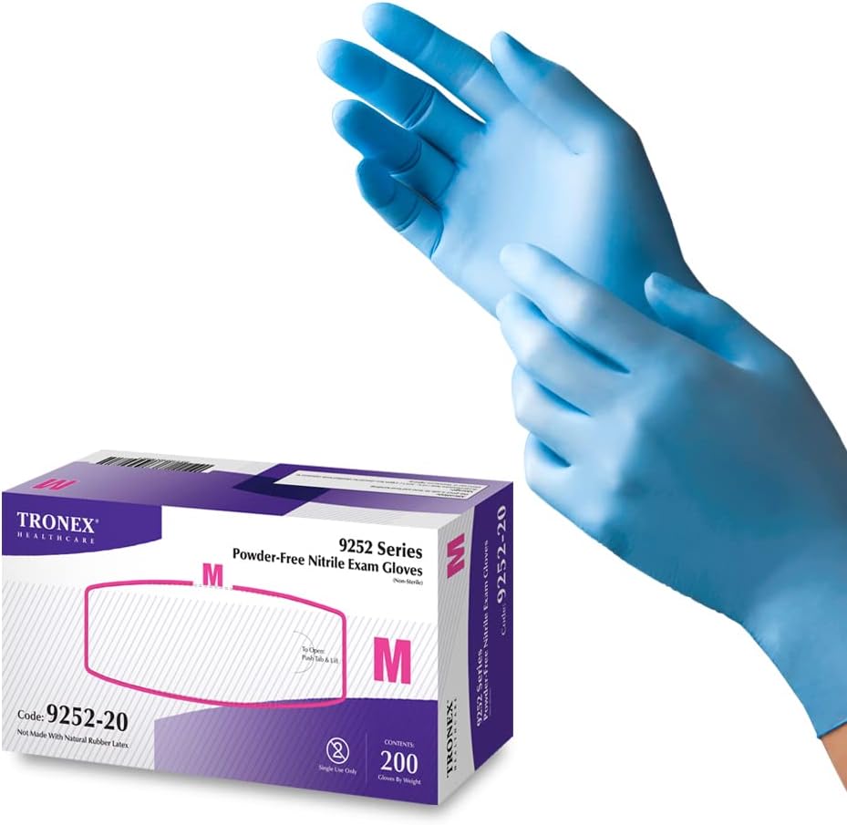 TRONEX 9252-Nitrile Exam Glove, Fingertip-Textured, Powder-Free, Blue (2000, Medium)
