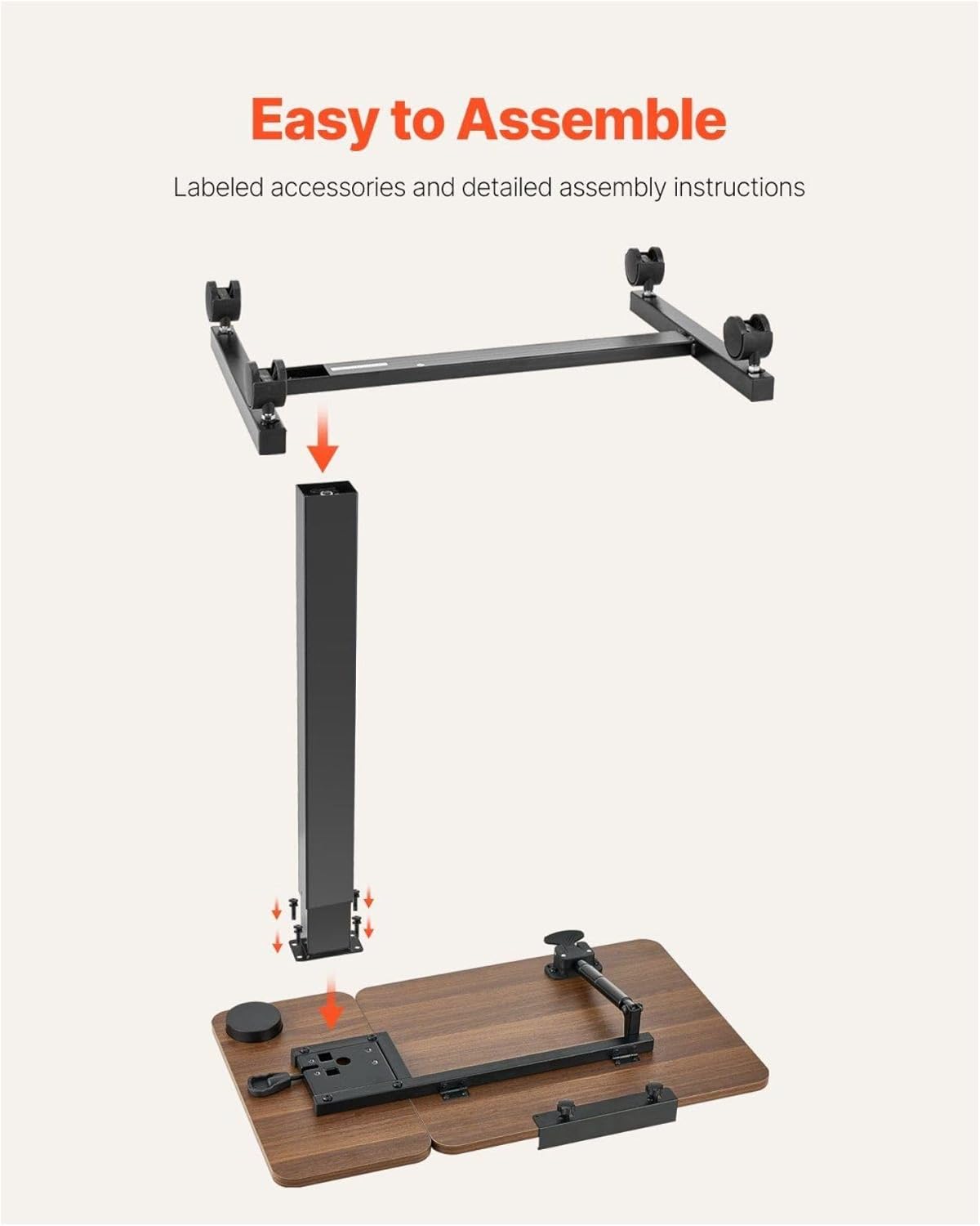 Overbed Table, Mobile Bedside Table with Wheels - Adjustable Height & Tilt Laptop Desk, Rolling Over Bed Table with Cup Holder for Home Office Study - Wood & Black