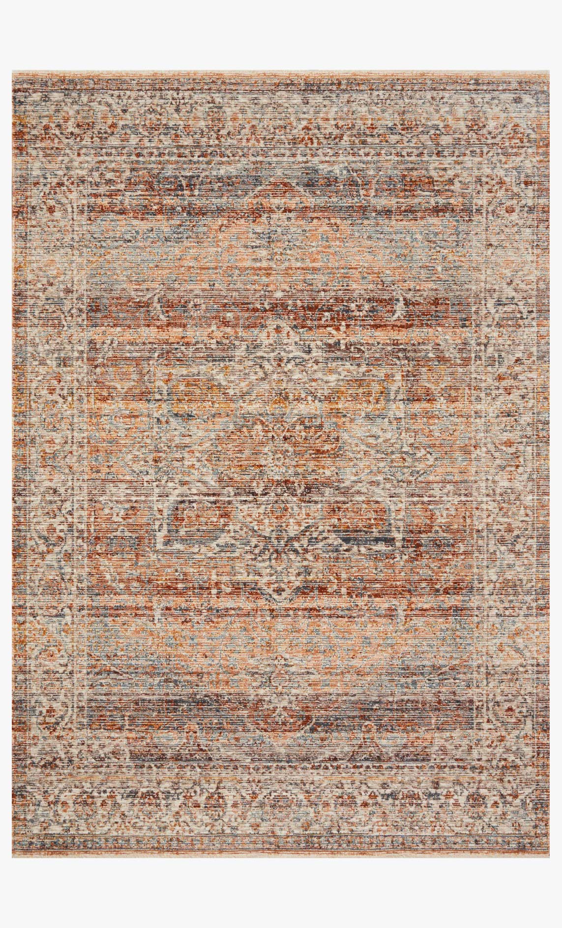 Loloi Lourdes Collection - Traditional Power Loomed Rug in Tangerine & Ocean (LOU-07)