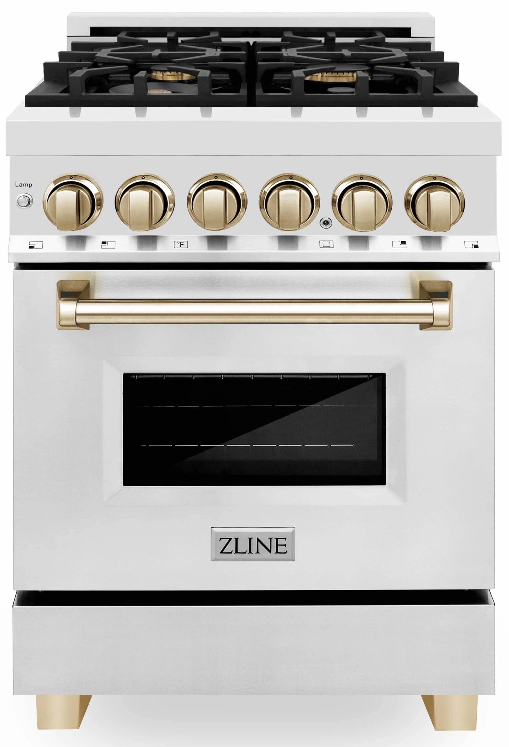 ZLINE Legacy Series Autograph Edition 24-inch Dual Fuel Range with Gas Stove and 2.8 Cu. Ft. Electric Oven in Stainless Steel with Gold Accents (RAZ-24-G)