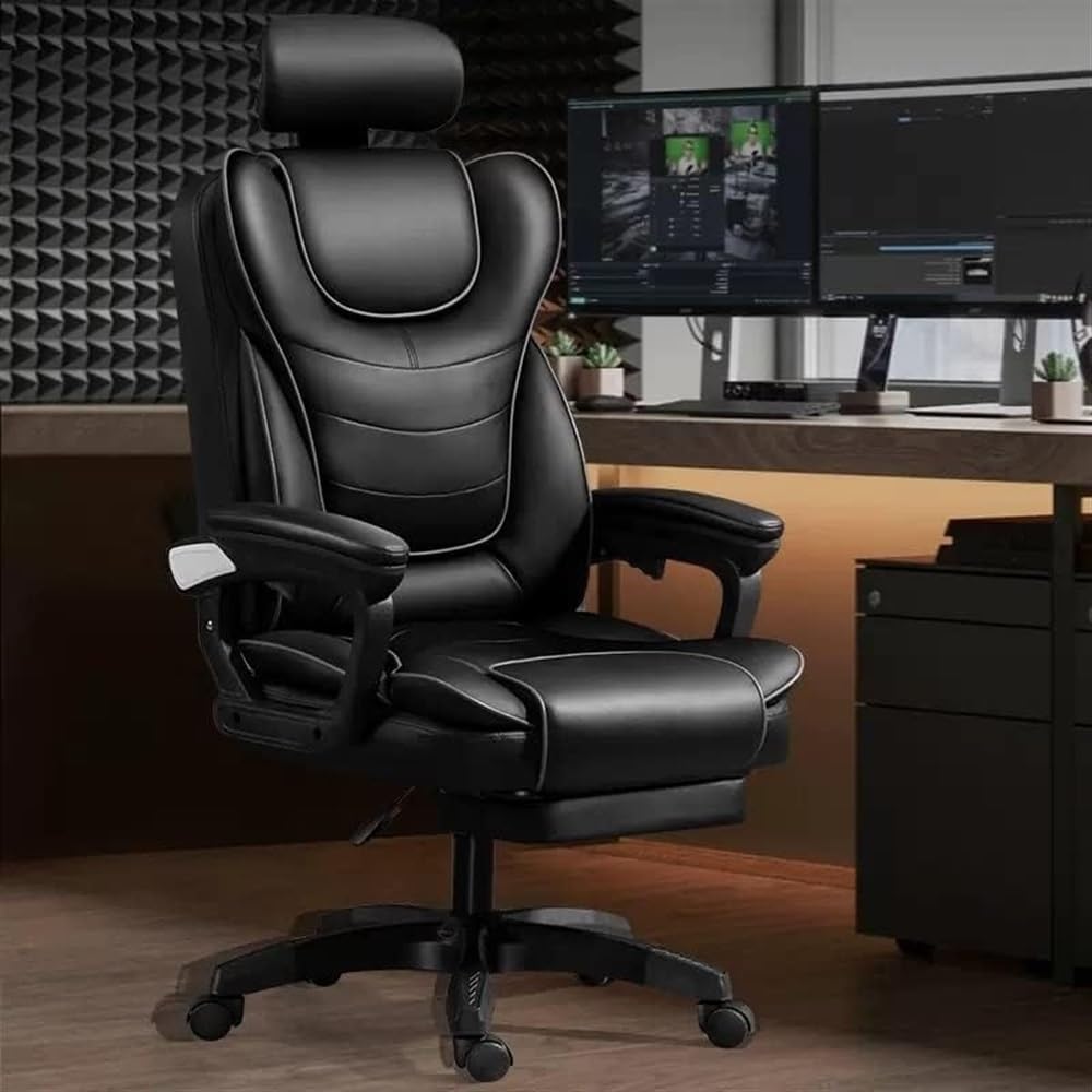 Ergonomic Executive Office Chair with Foot Rest, Gaming High Back Design, Lumbar Support, Adjustable PU Leather, Task Chair with Arms - Ideal for Office Work and Gam(Pink-One Size