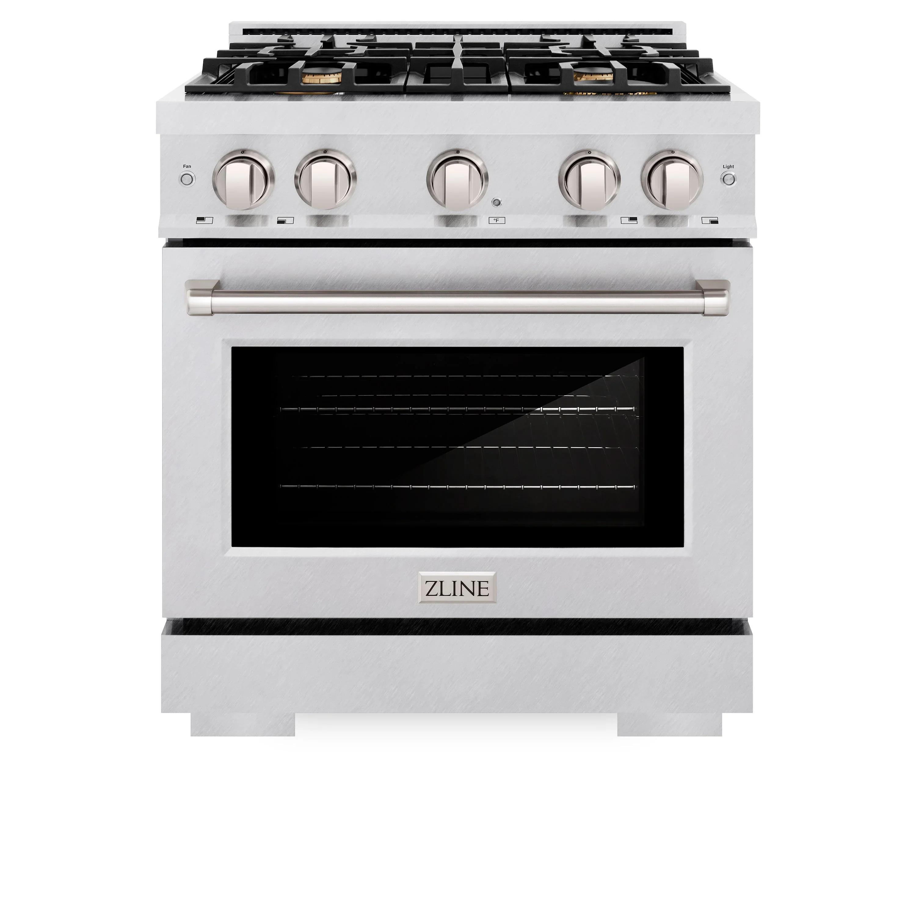 ZLINE 30-Inch Select Series Dual Fuel Range with 4 Gas Burner Cooktop and 4.2 Cu. Ft. Electric Convection Oven in Satin Stainless Steel with Brass Burners (HDRS-BR-30)