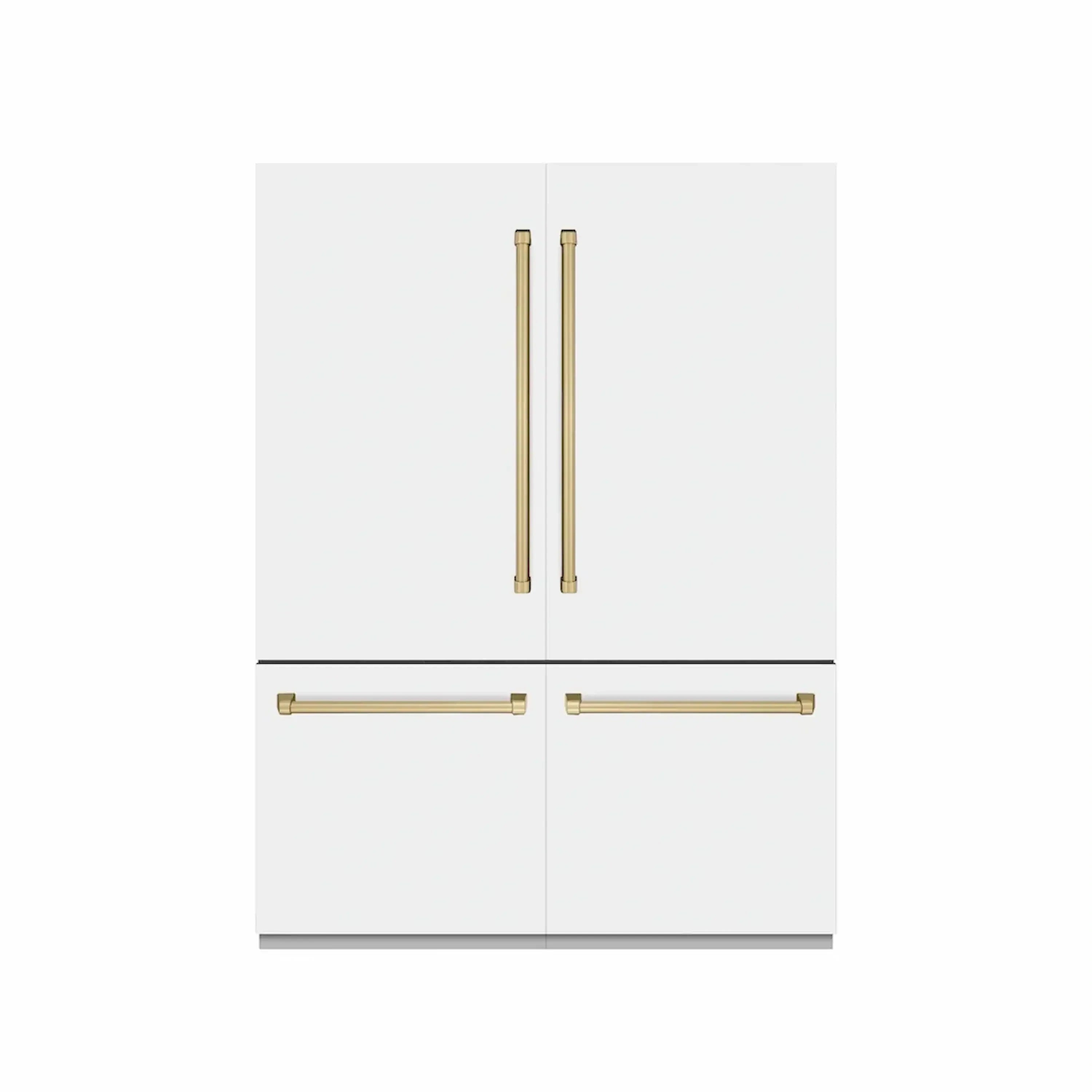 ZLINE Autograph Edition 60-Inch 32.2 cu. ft. French Door Built-In Bottom Freezer Refrigerator with Water Dispenser and Ice Maker in White Matte with Graphite Gray Interior and Champagne Bronze Accents (GRBIVZ-WM-60-CB)
