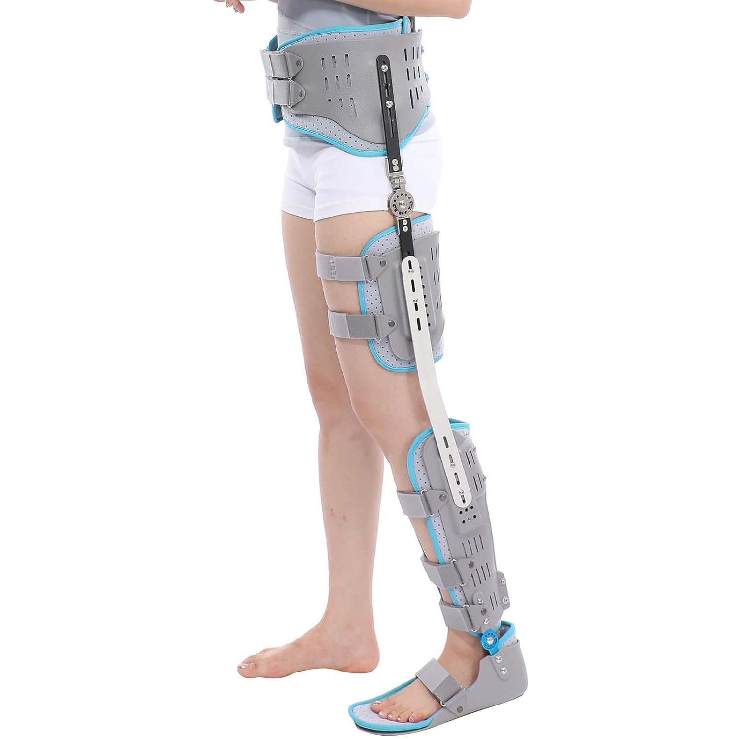 Adjustable Knee Joint Fixed Brace, ROM Full Leg Rehabilitation Splint, Knee Ankle Orthosis Fully Support Lmmobilizer, Breathable Secure Support for Women Men(right)